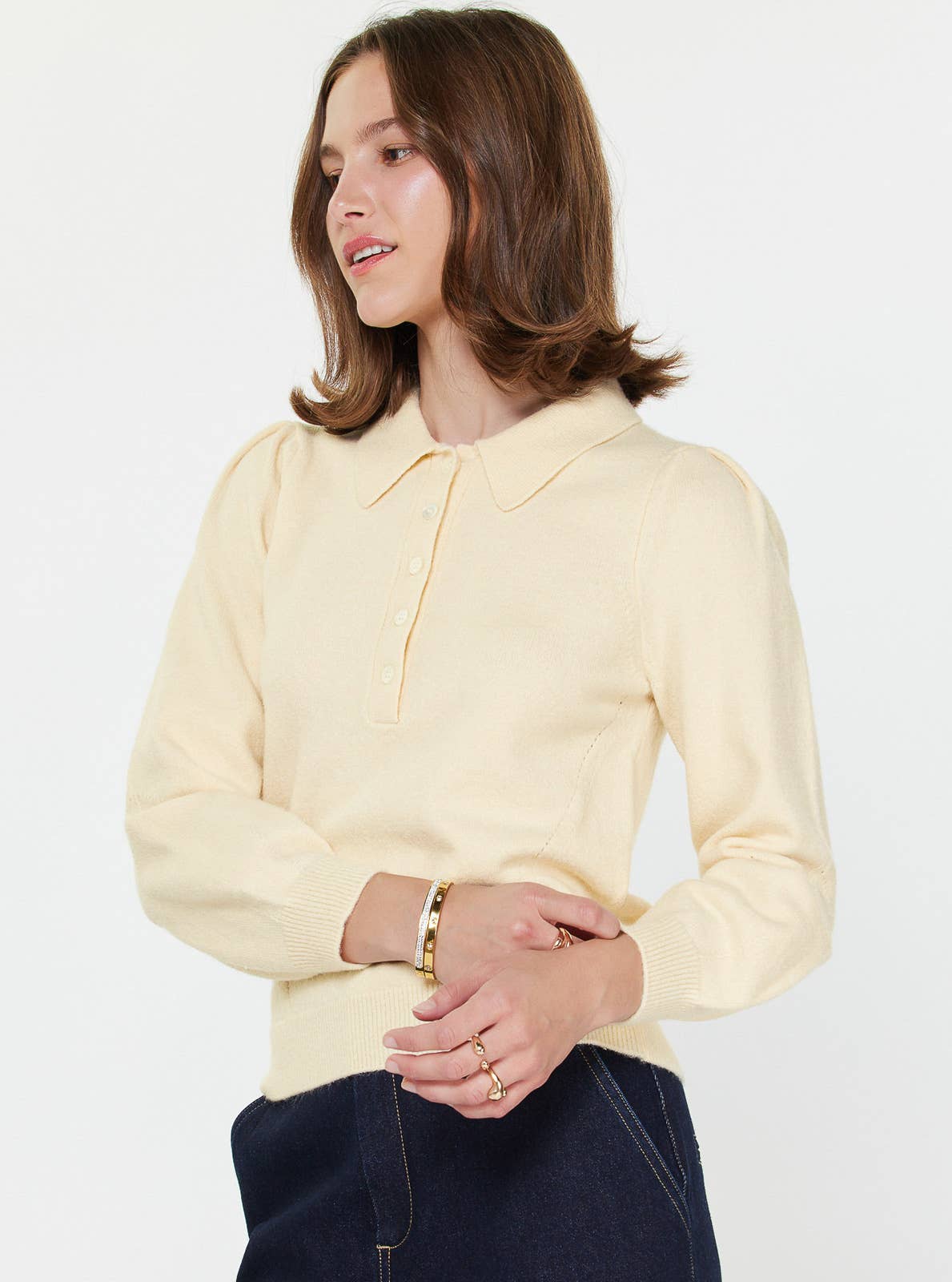 Ivory Polo Long Sleeve Sweater