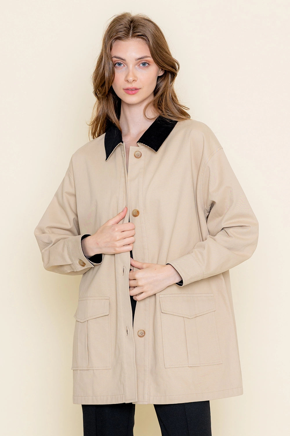 Contrast Plaid Collar Oversized Jacket