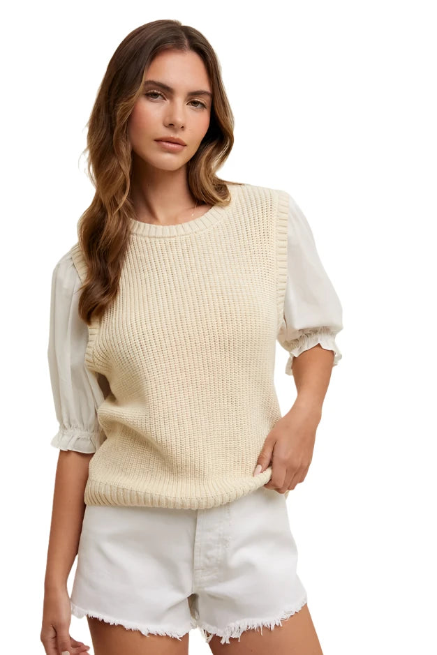 Twofer Puff Sleeve Sweater Blouse