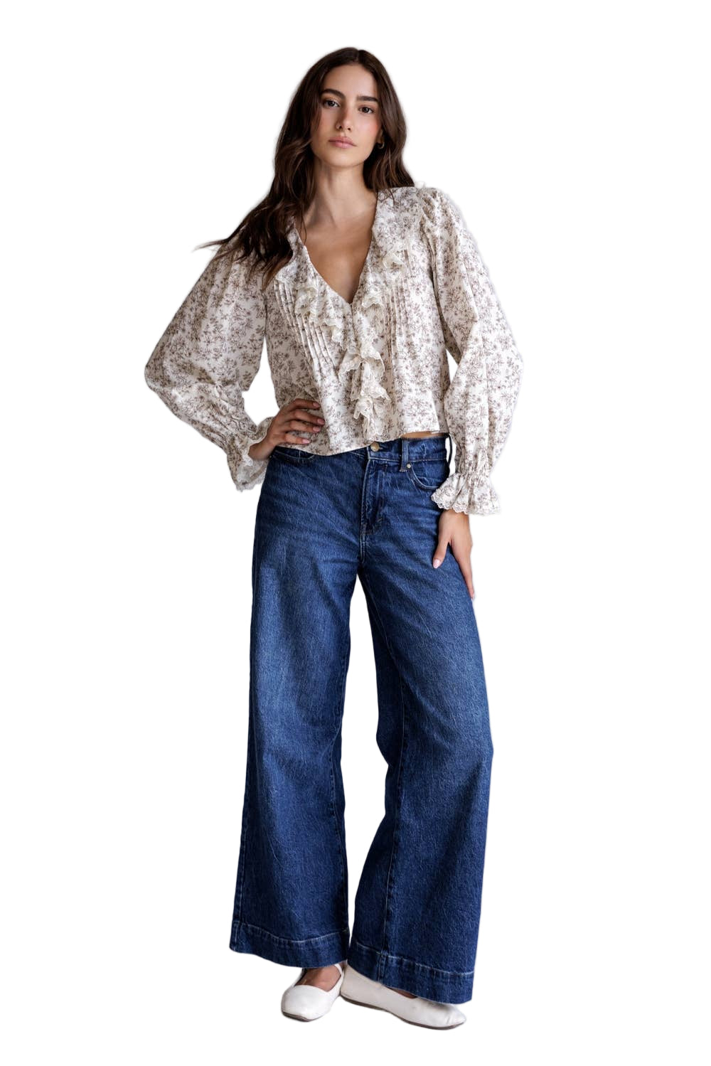 Ruffle Trim Floral Lace Blouse