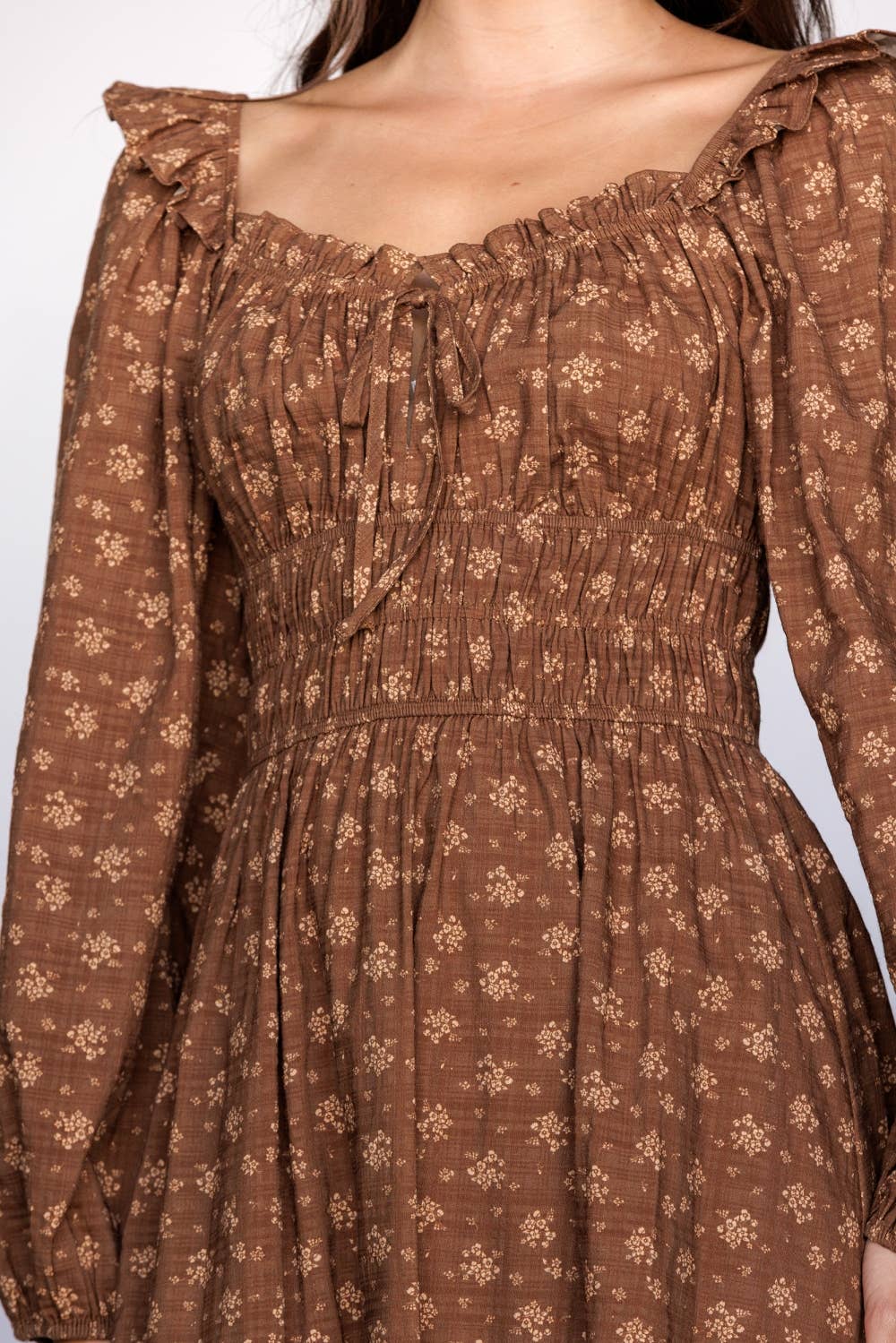 Smocked Long Sleeve Midi Dress