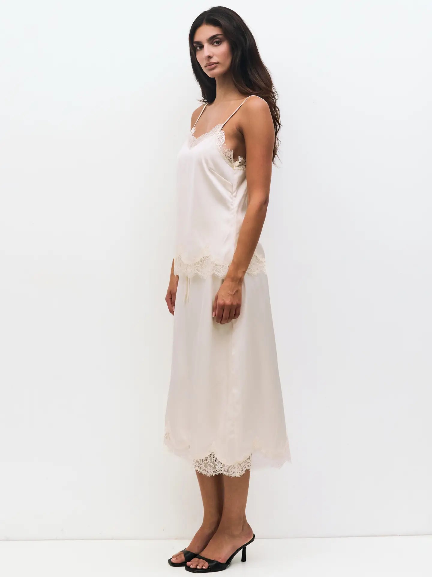 The Gabrielle Skirt | Satin Lace Midi Skirt