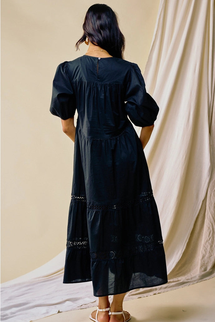 Puff Sleeve Lace Detailed Maxi Dress