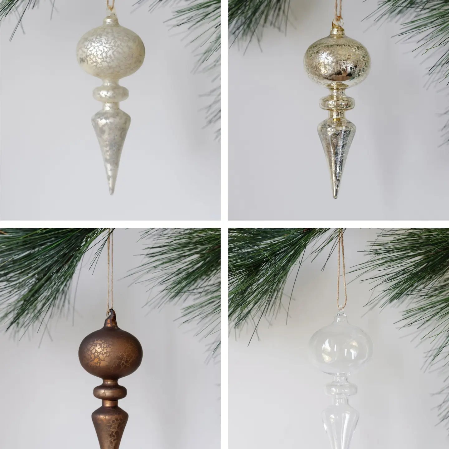 Assorted Neutral Palette Glass Finial Ornament