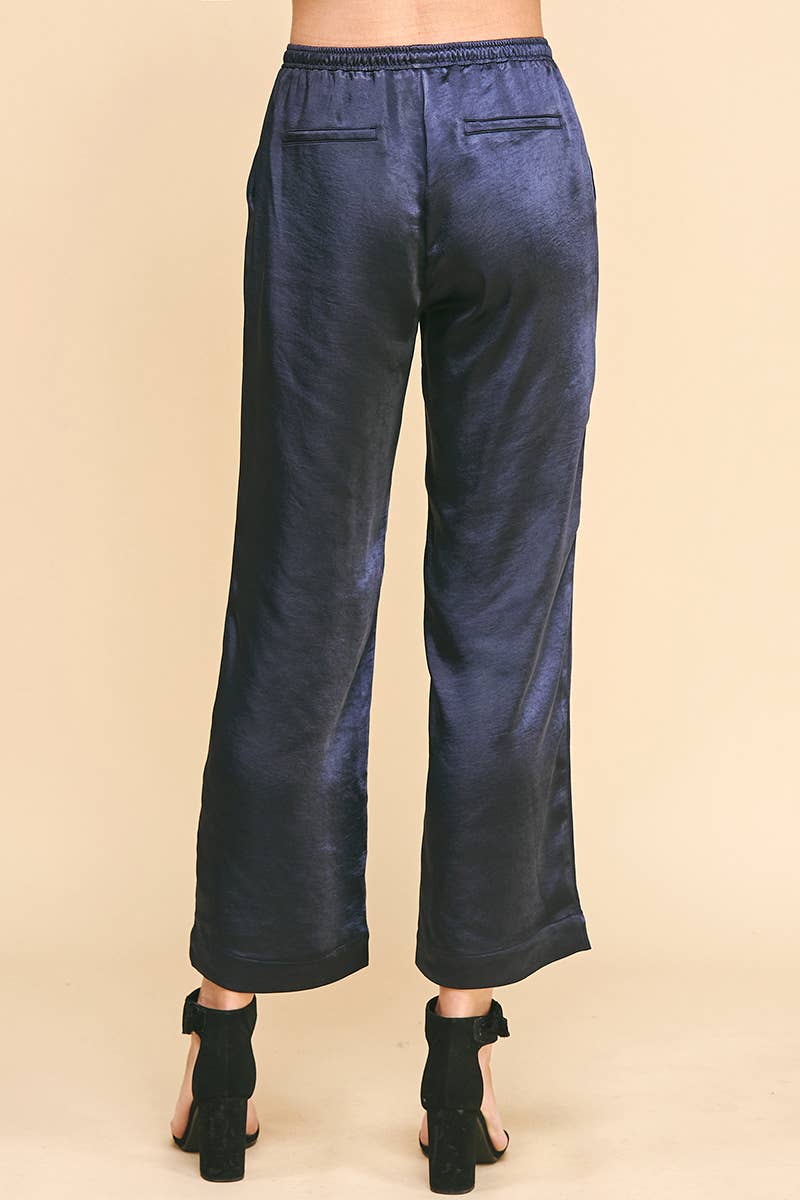 Satin Straight Pants Deep Navy