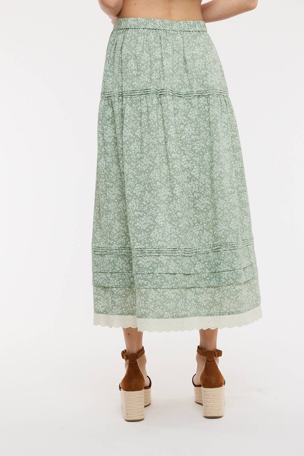 Floral Trim Hem Midi Skirt