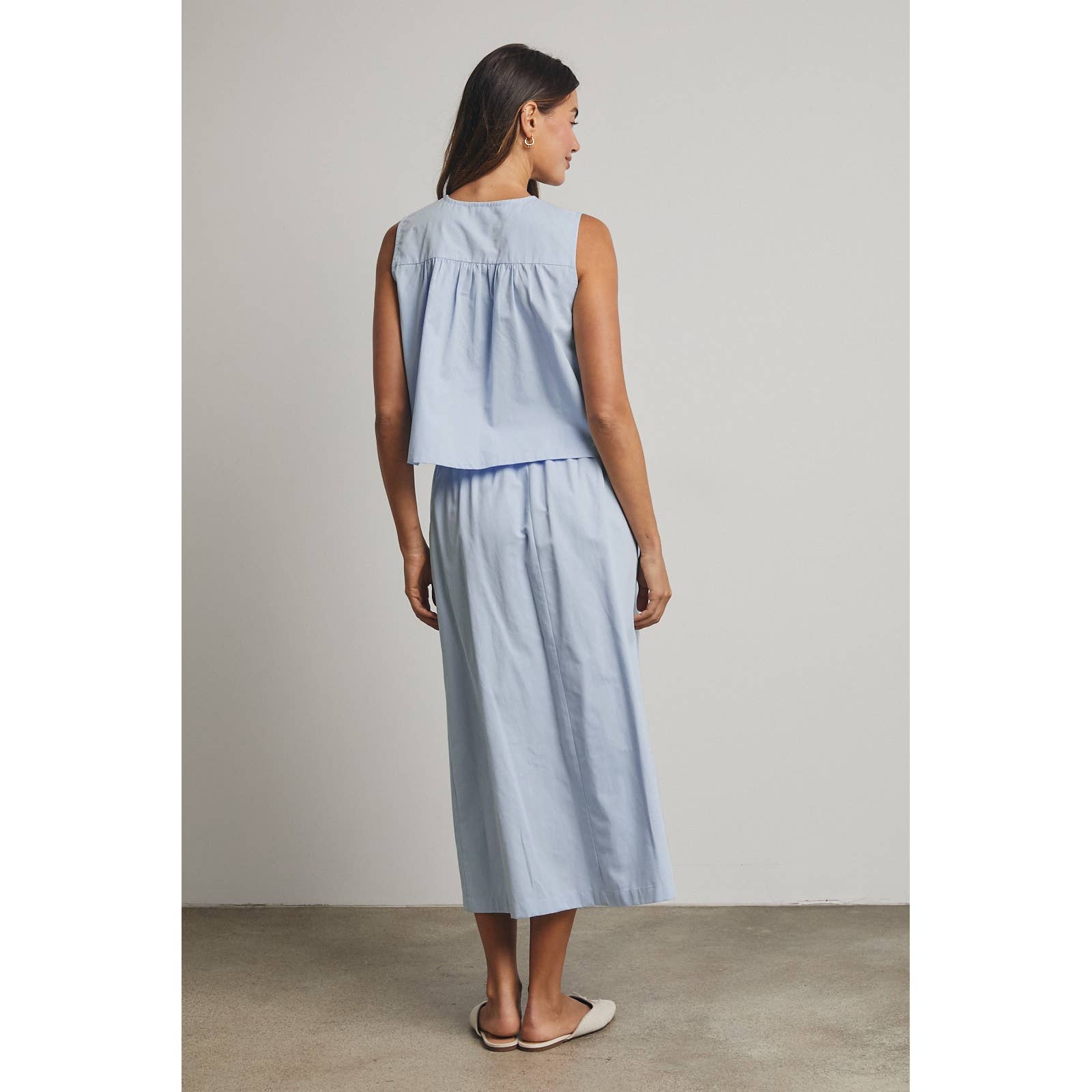 Cotton Button-Up Sky Tank Top and Skirt Set