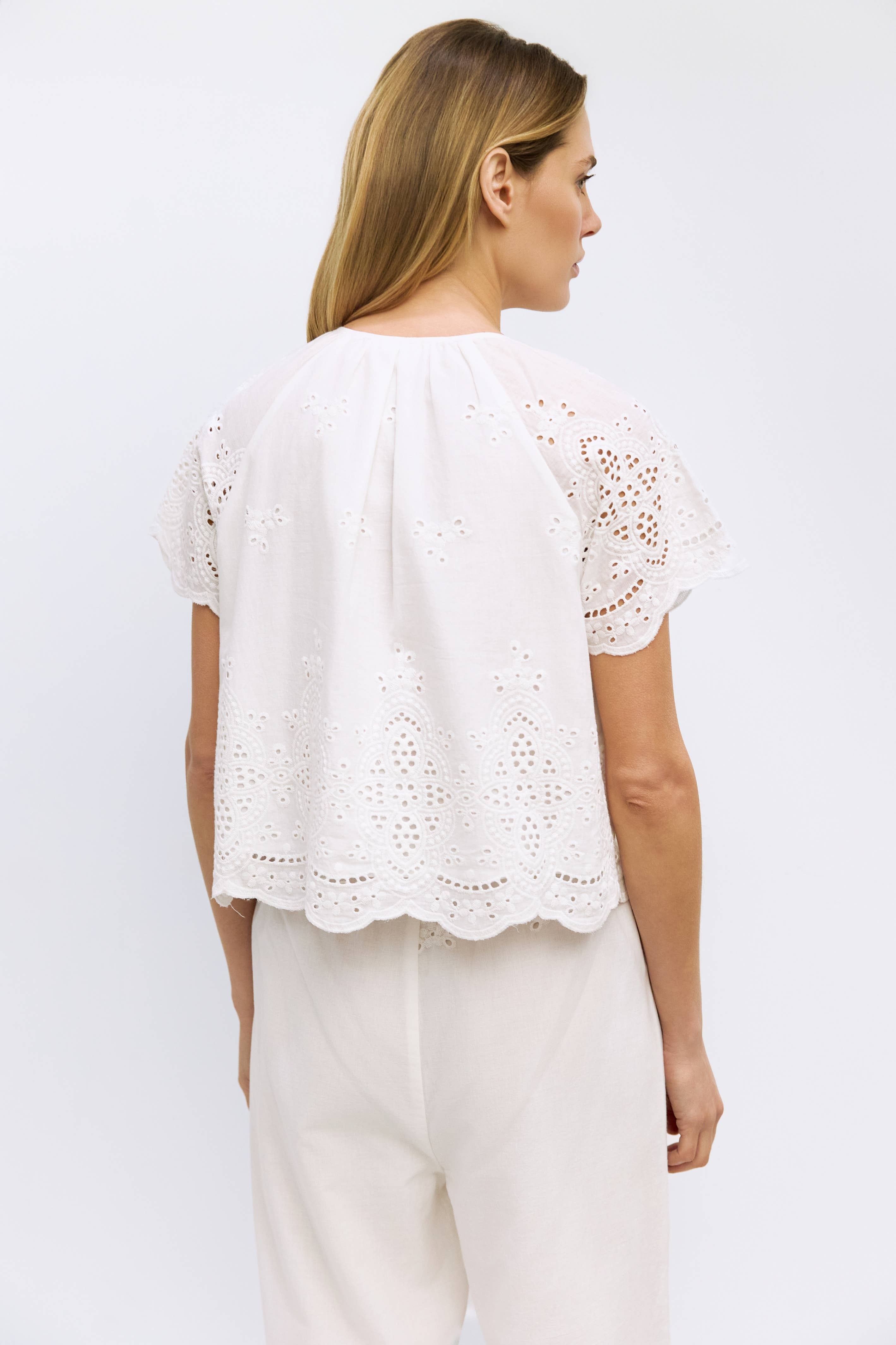 The Mariska Top | Embossed Scallop Edge Blouse