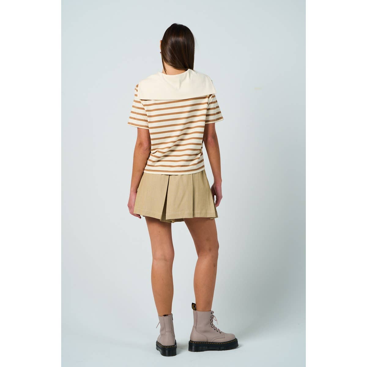 Taupe Sailor Collar Striped Top