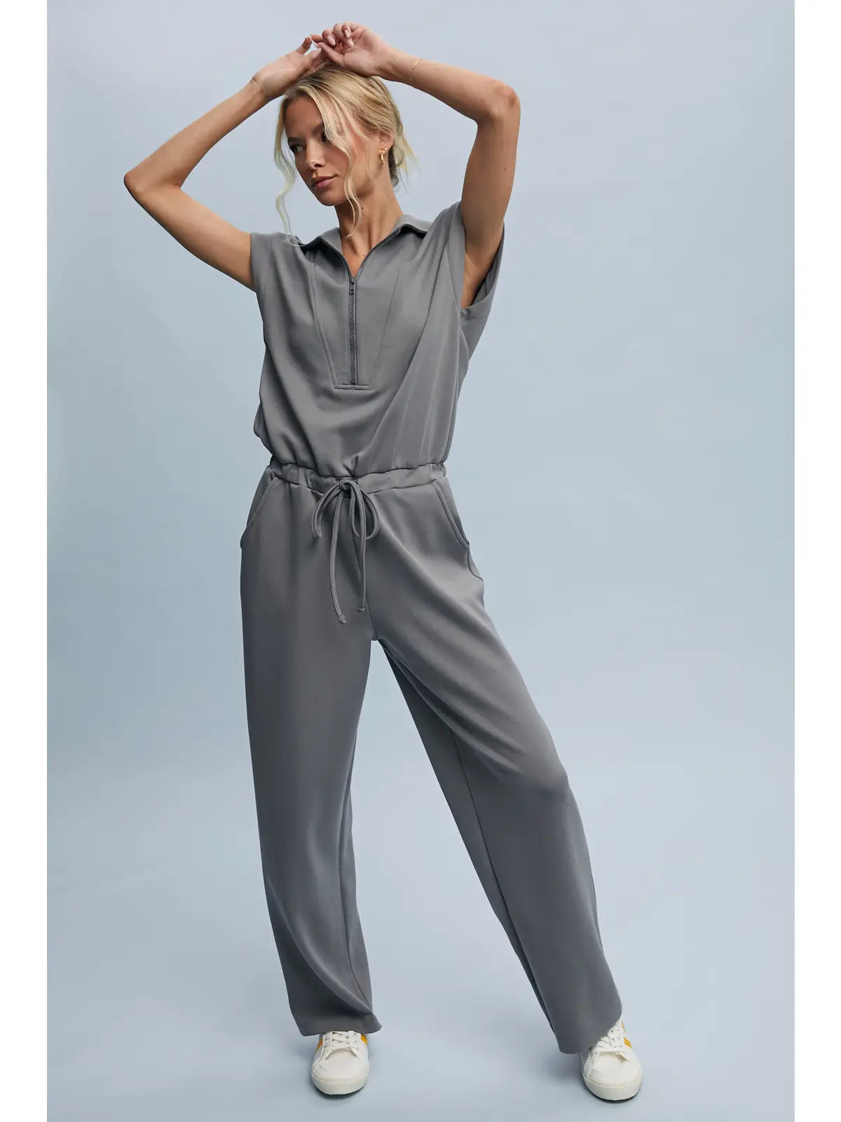 Scuba Half Zip Jumpsuit with Oversized Collar