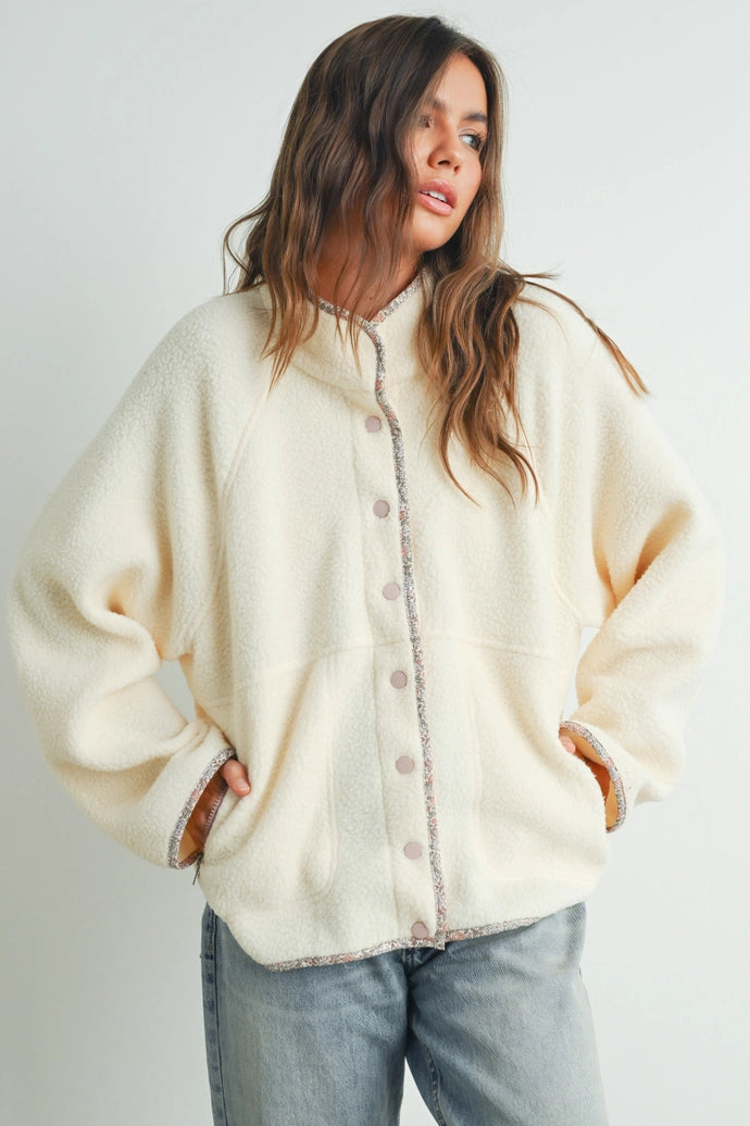 Fall Cozy Snap Mock Neck Sherpa Fleece Jacket