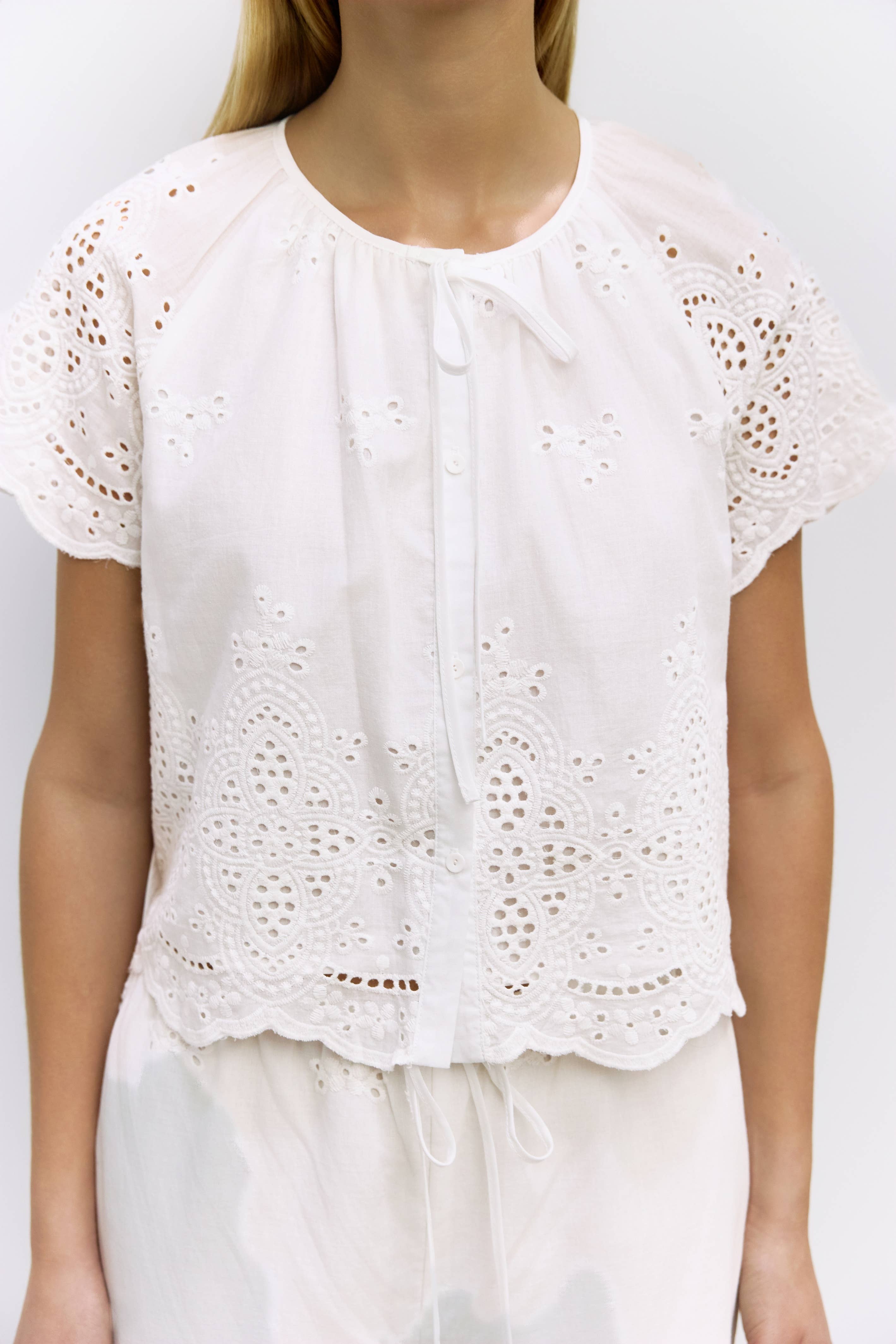 The Mariska Top | Embossed Scallop Edge Blouse