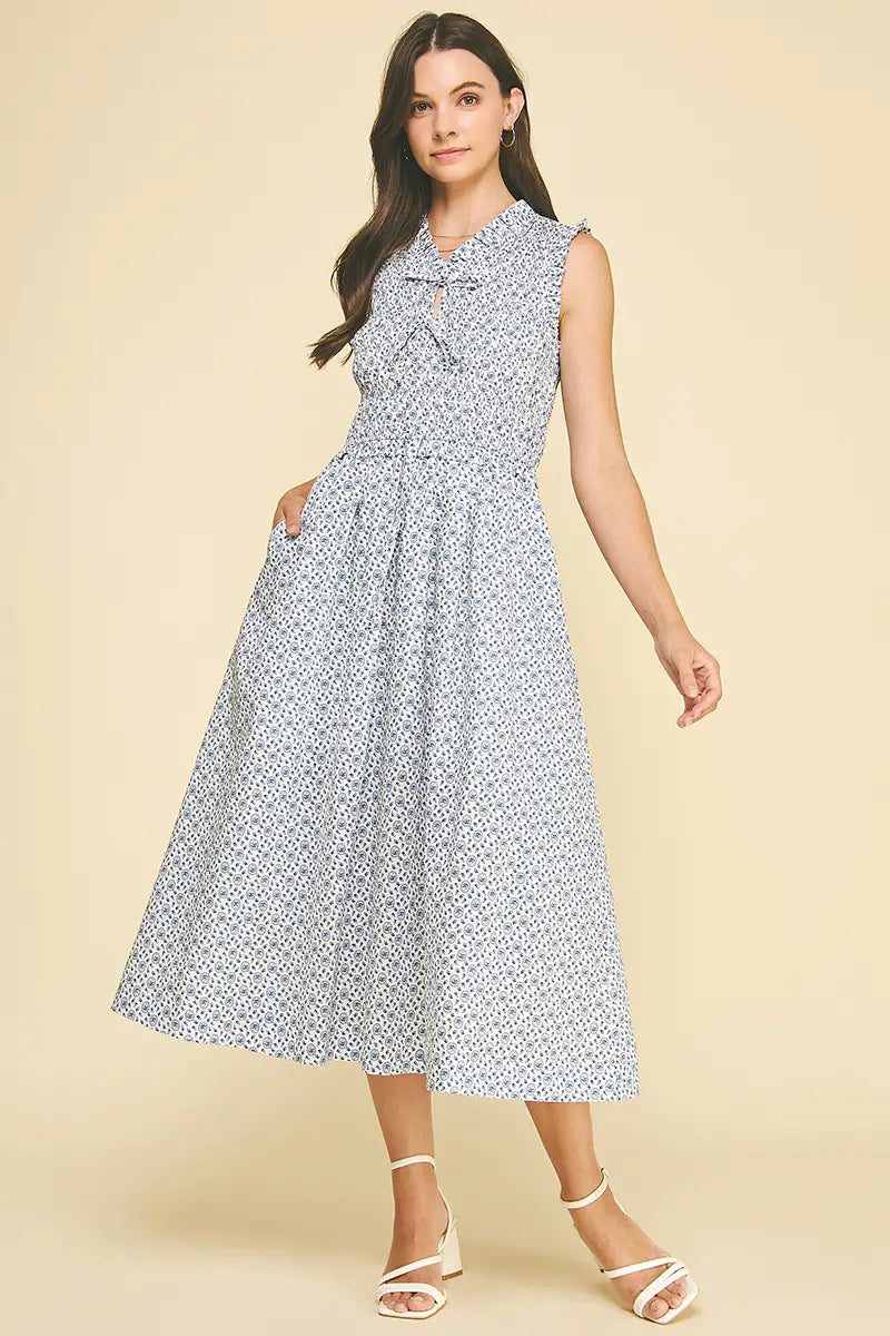 Floral Front-Tie Midi Dress