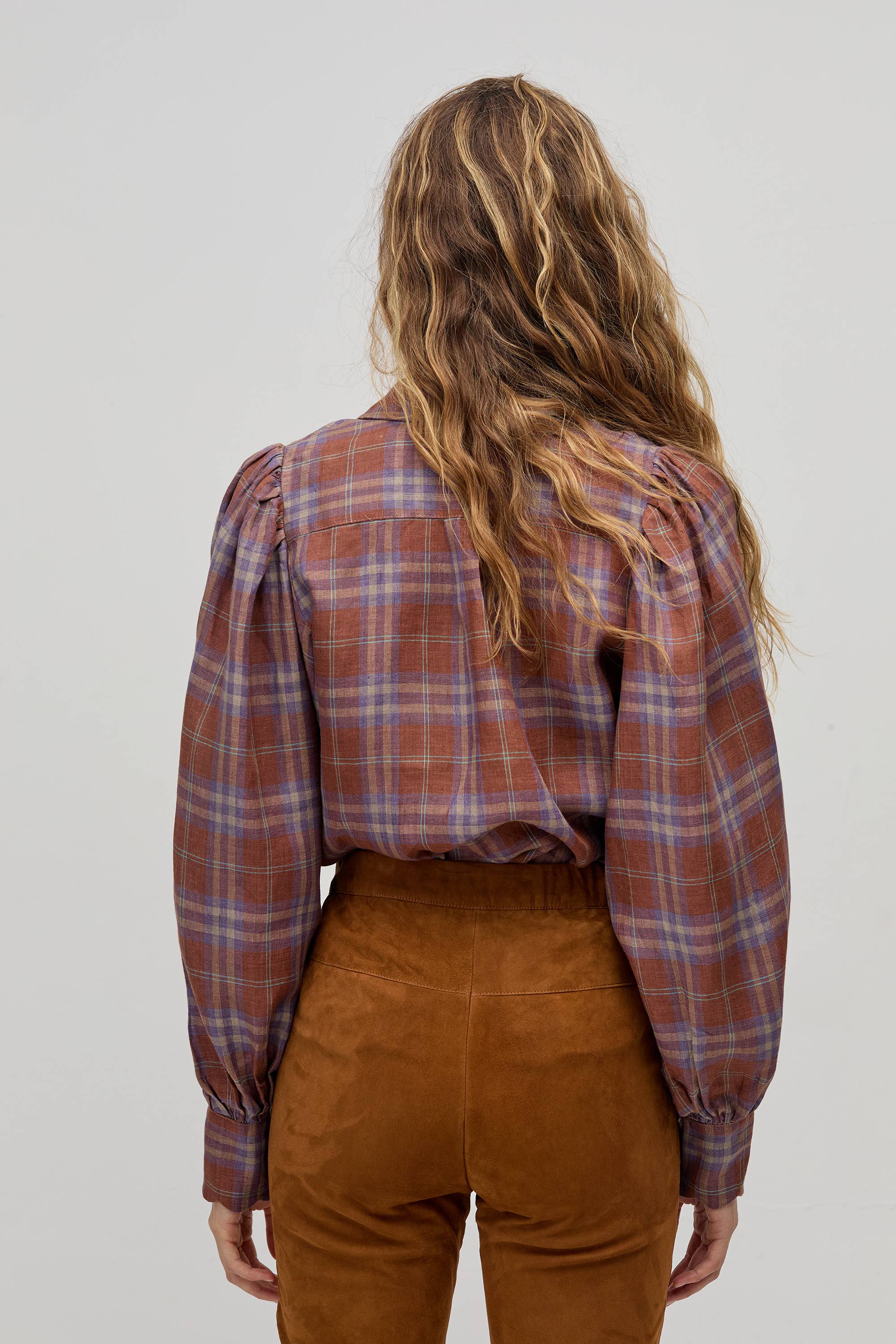 Camille Linen Shirt Hazelnut Checks