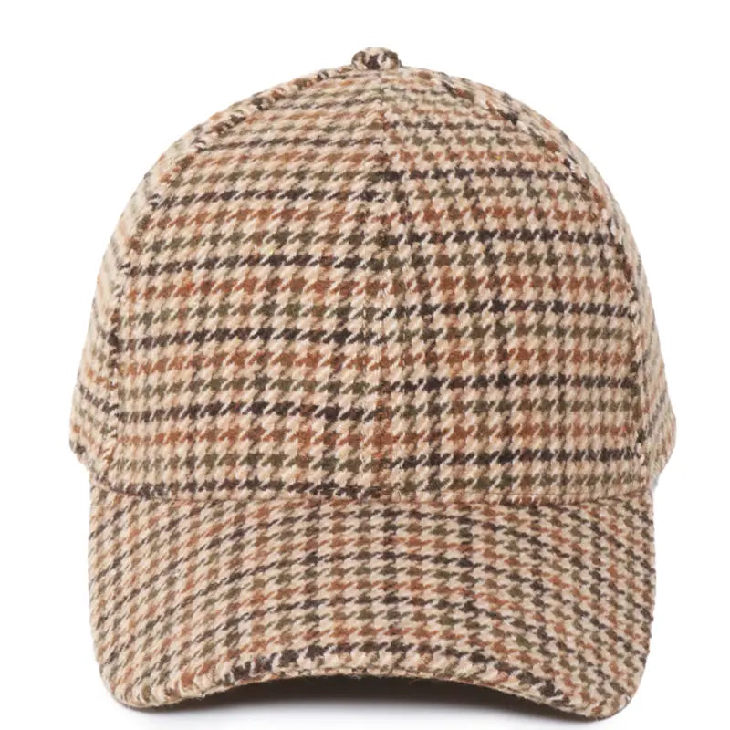 Plaid Woven Baseball Cap Beige