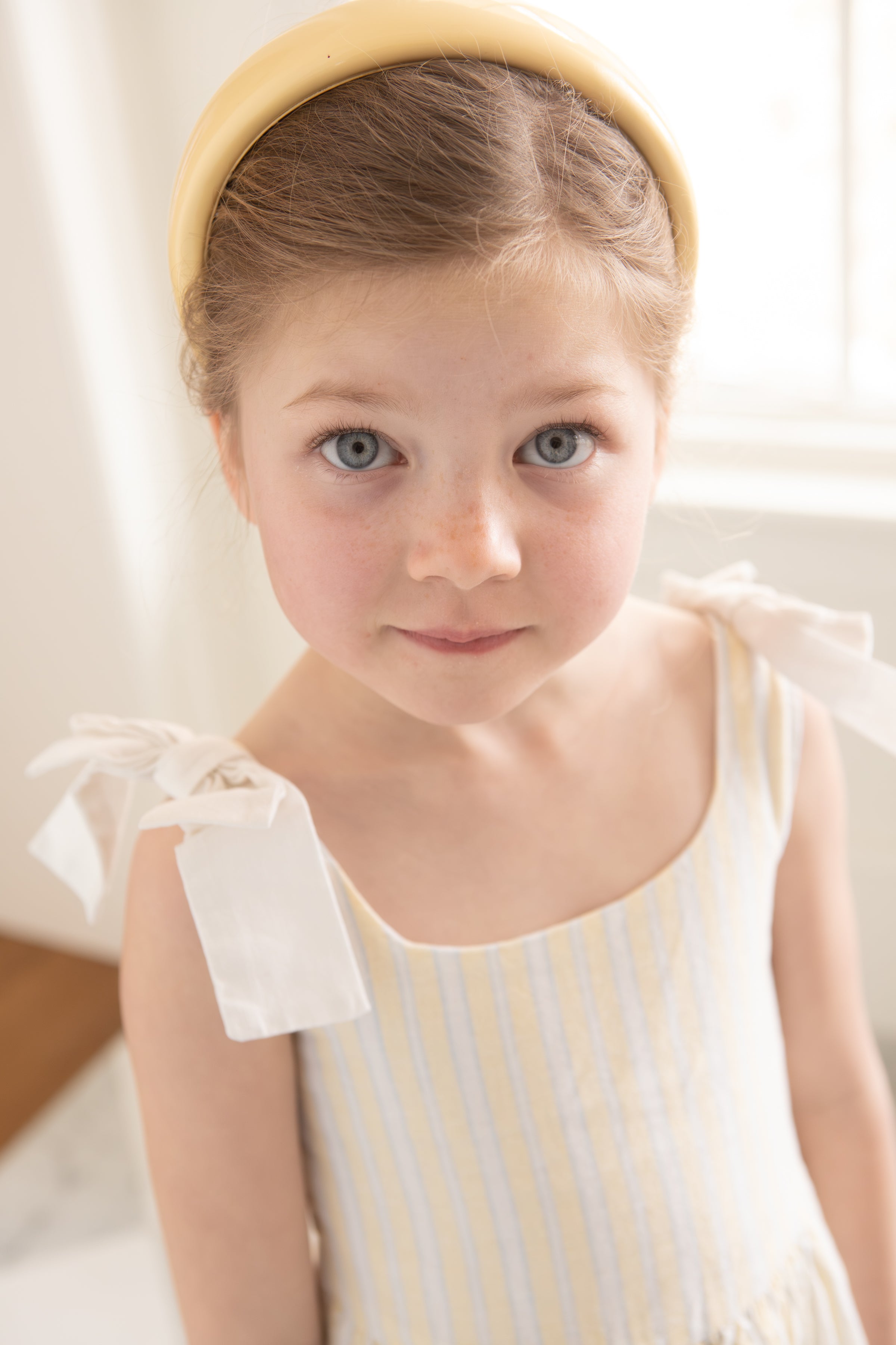 Sunlit Stripe Linen Bow Dress