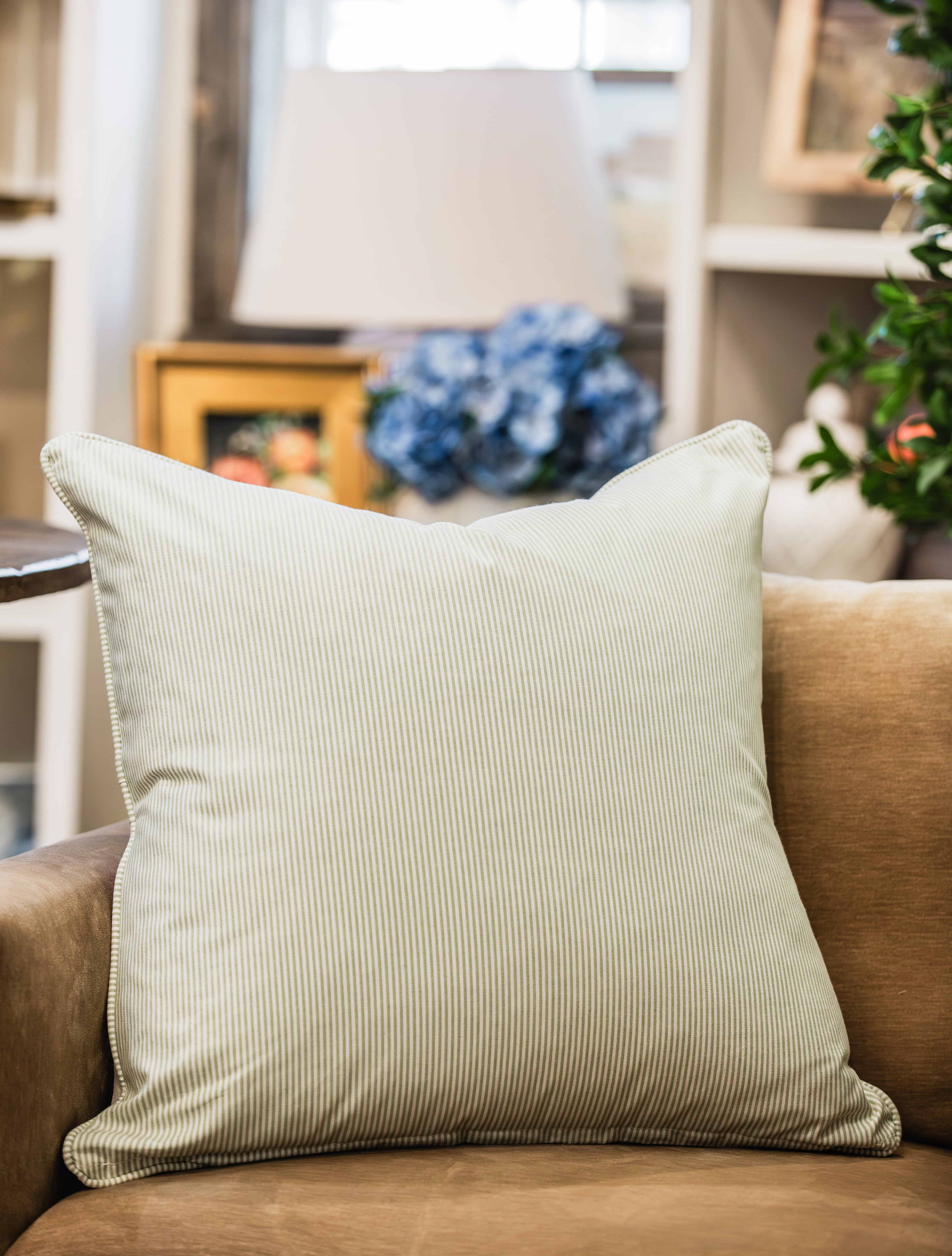 Hathaway Print Berry with Green Stripe Back Pillow - Lee Jofa