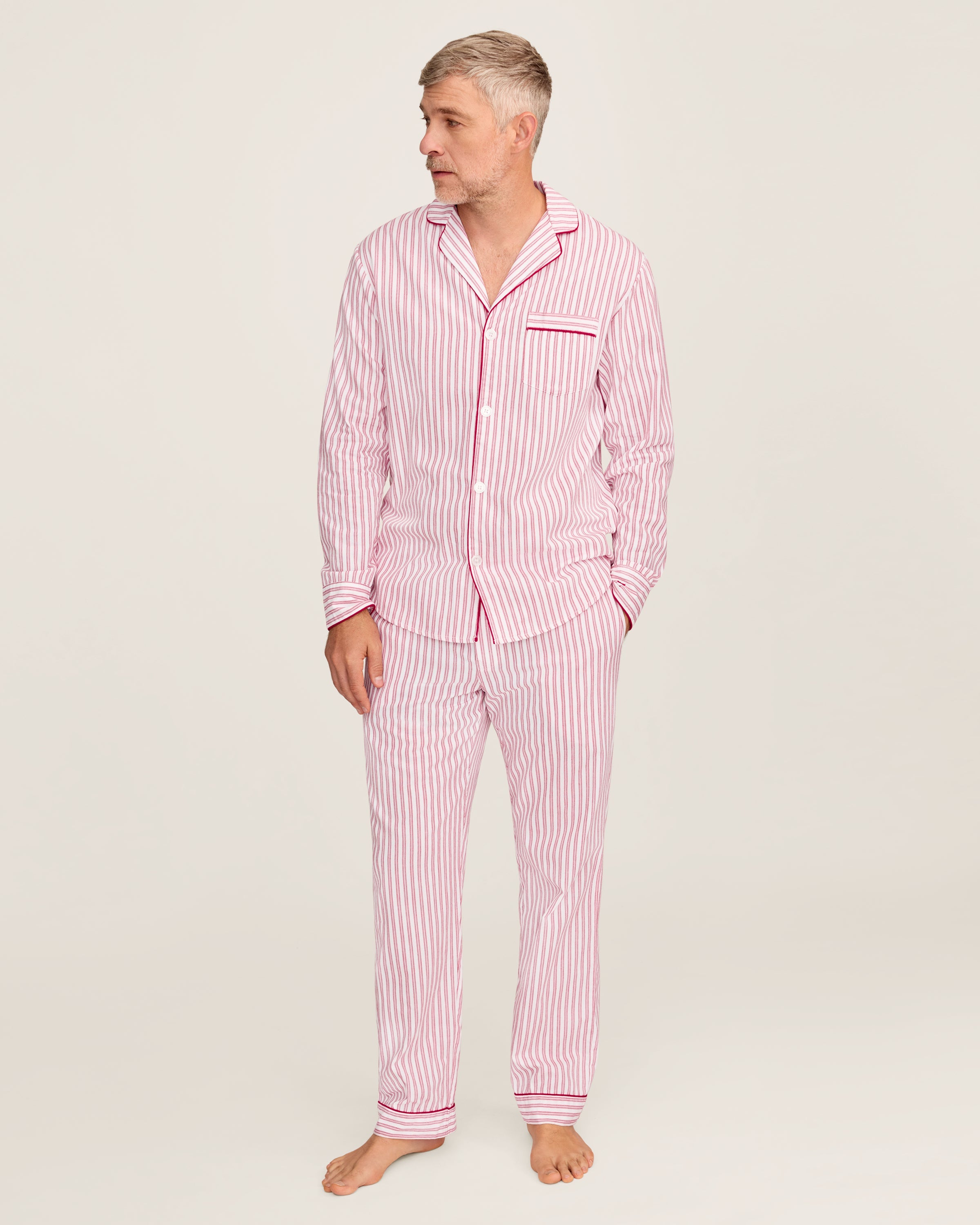 Men's Twill Pajama Set in Antique Red Ticking