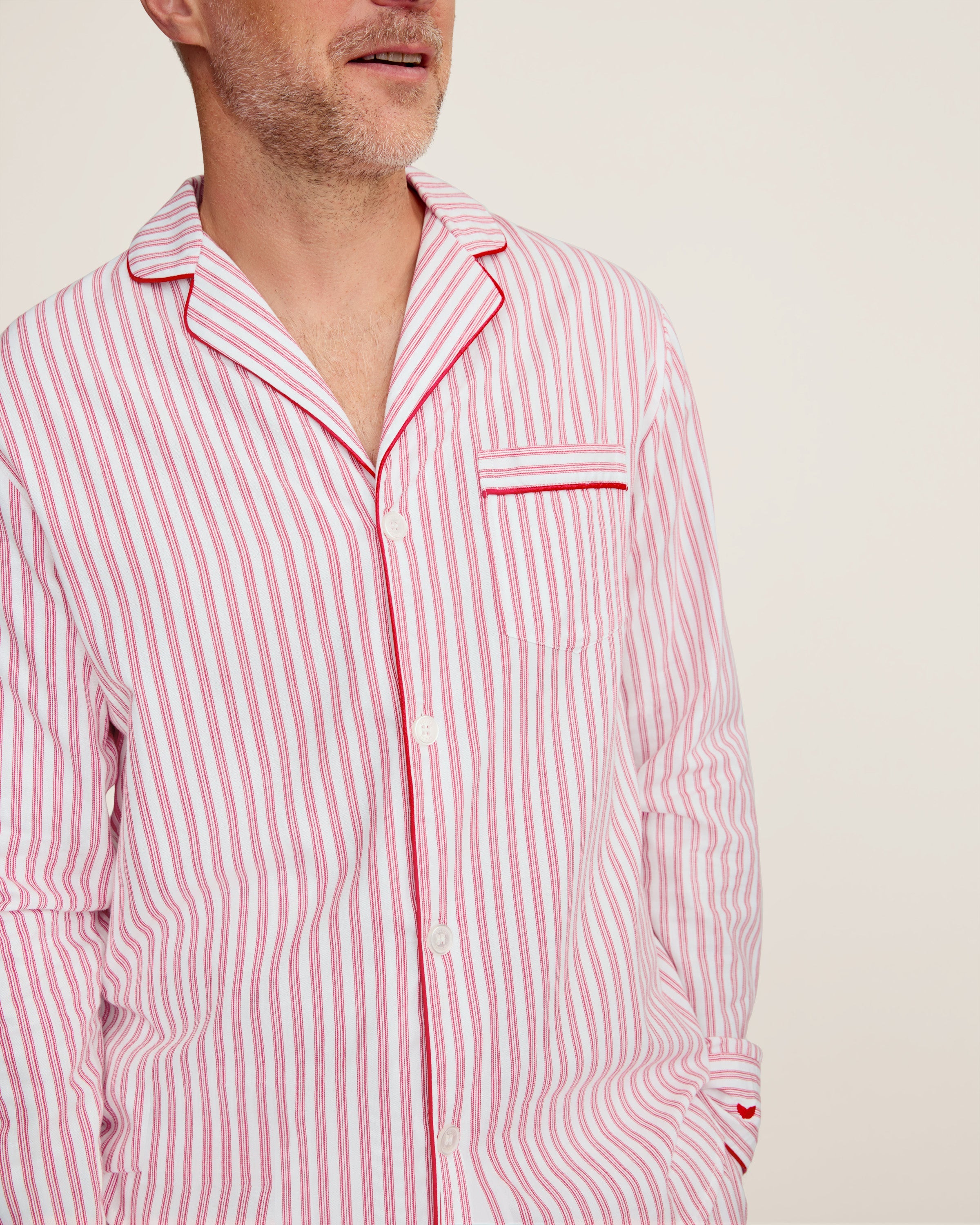Men's Twill Pajama Set in Antique Red Ticking