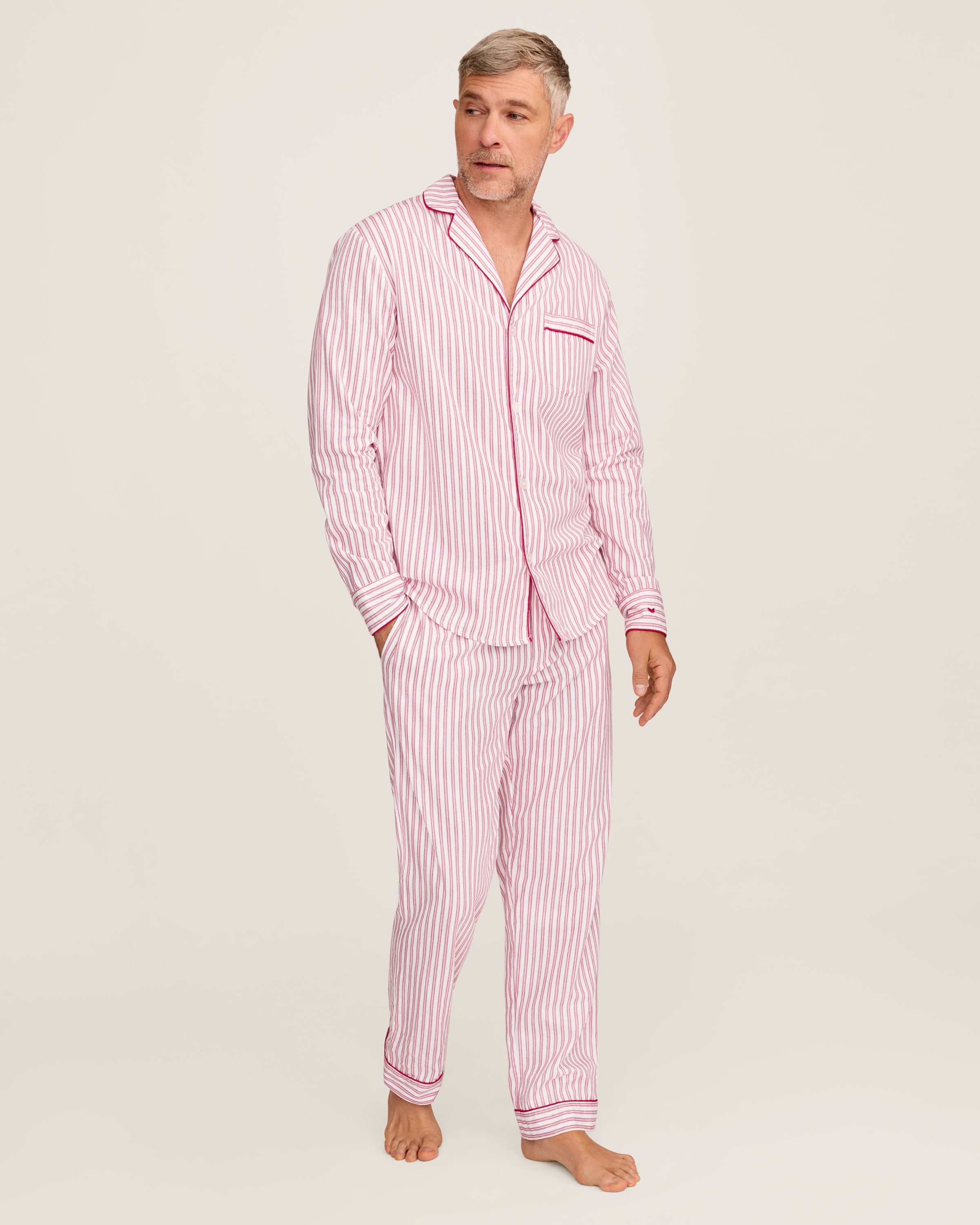 Men's Twill Pajama Set in Antique Red Ticking