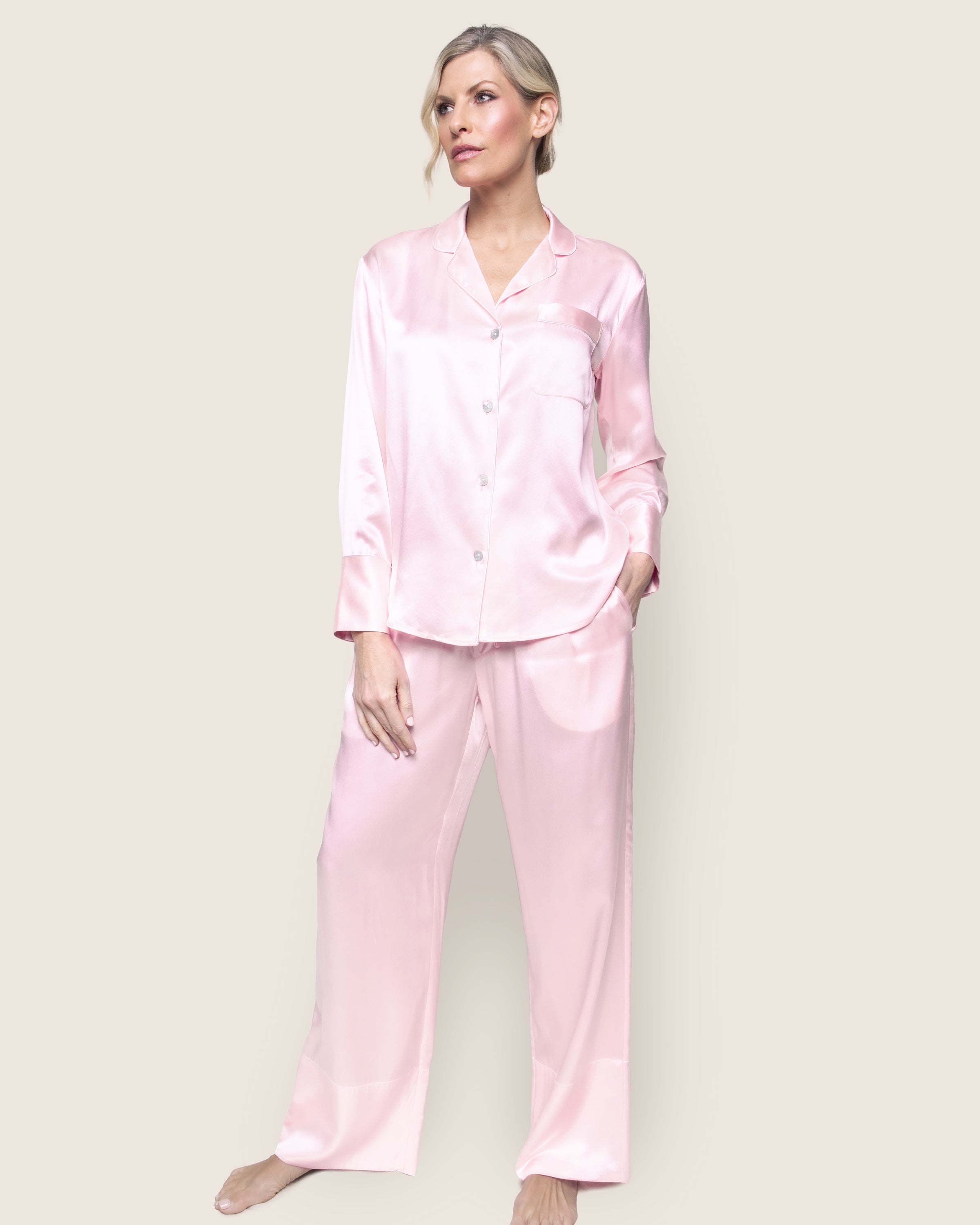 Women's Silk Pajama Set in Pink