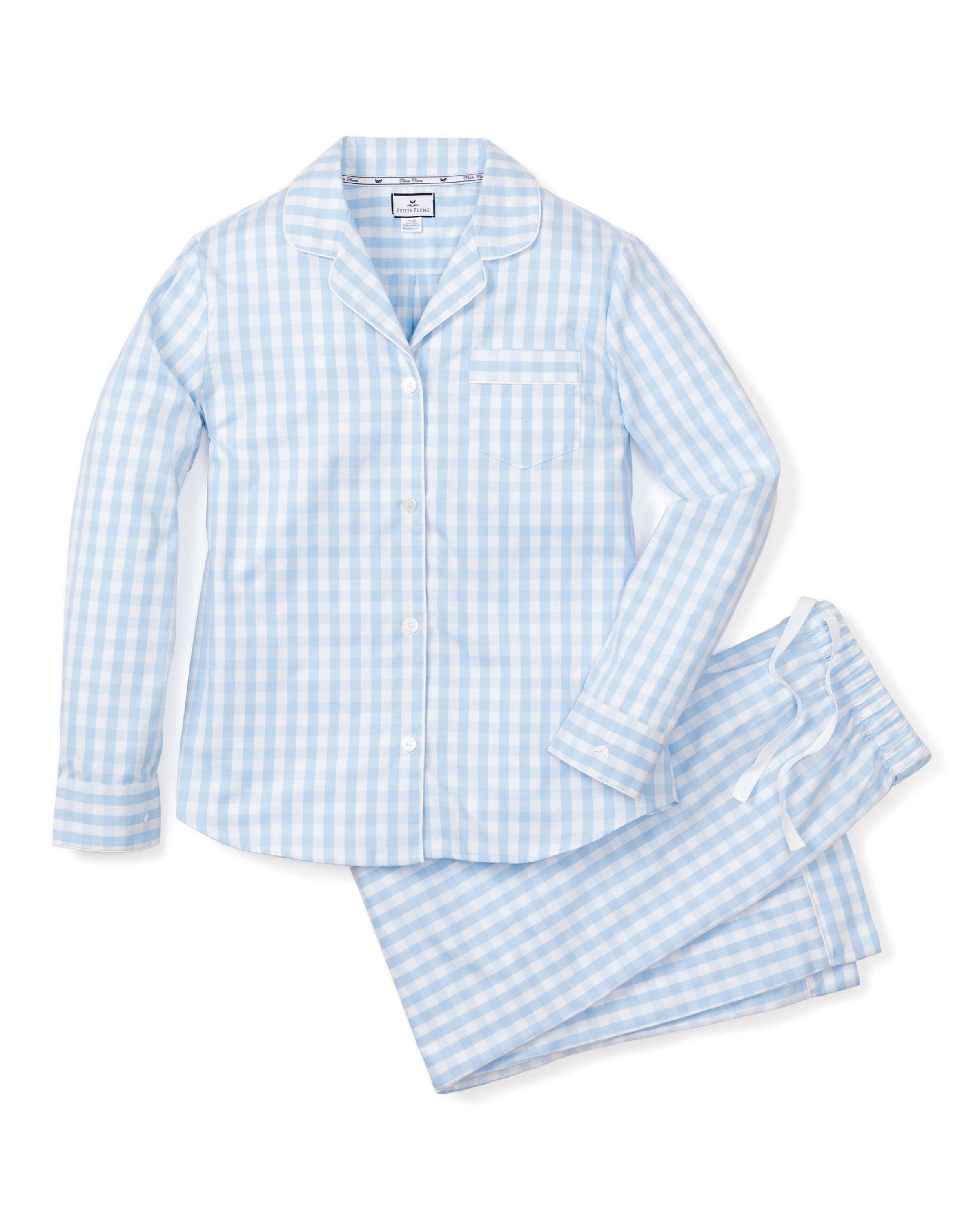 Women's Twill Pajama Set in Light Blue Gingham