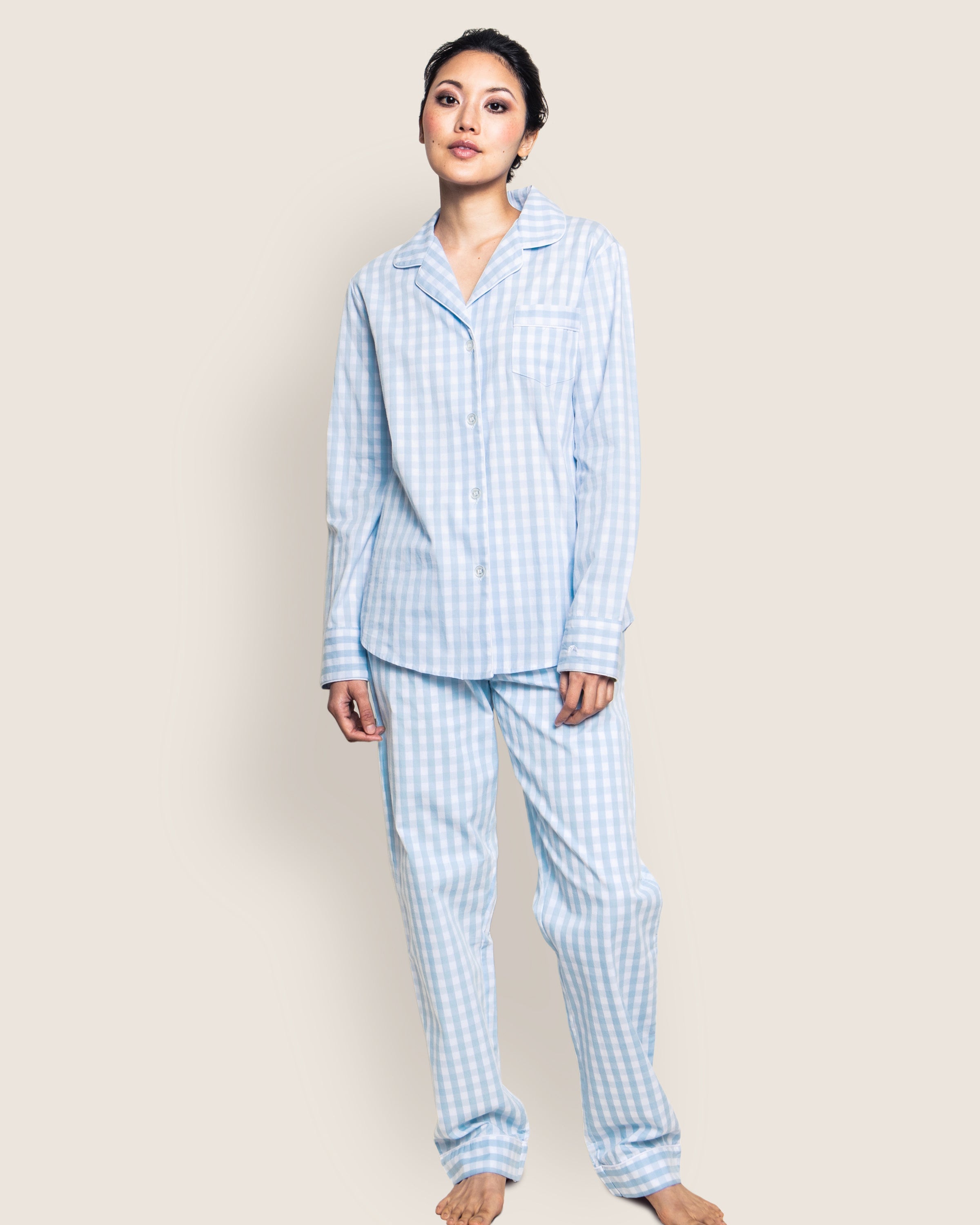 Women's Twill Pajama Set in Light Blue Gingham