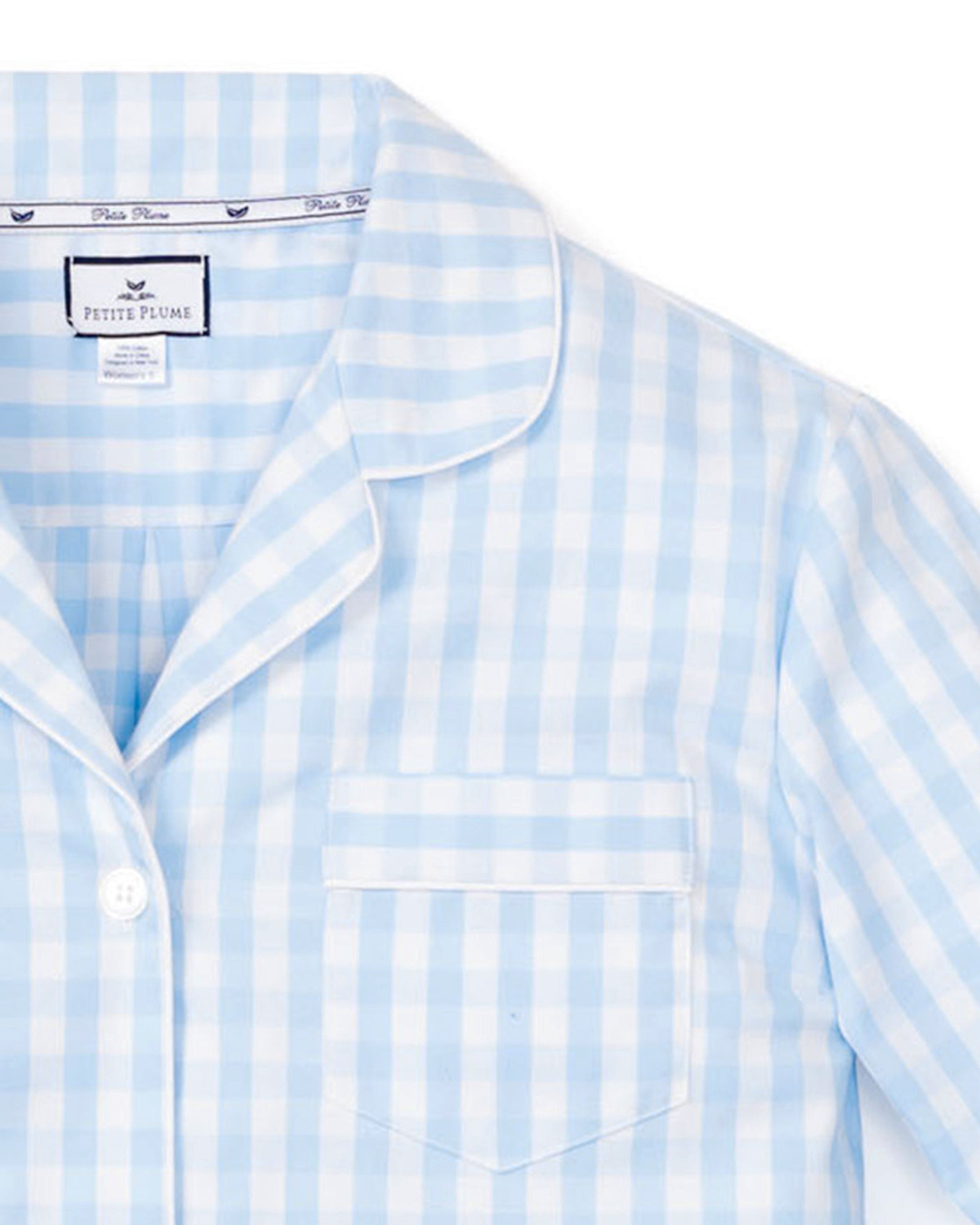 Women's Twill Pajama Set in Light Blue Gingham