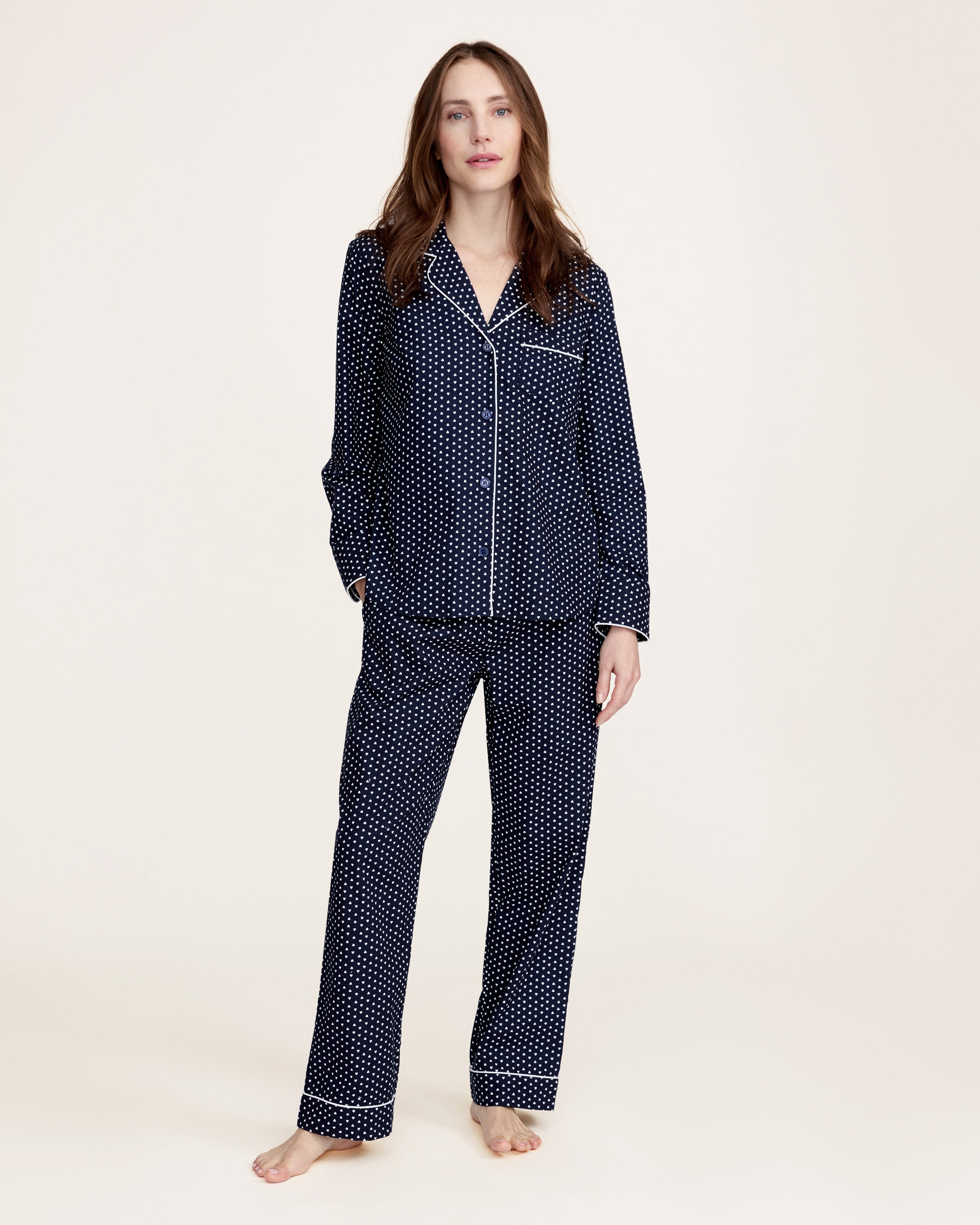 Women's Twill Pajama Set in Midnight Hearts