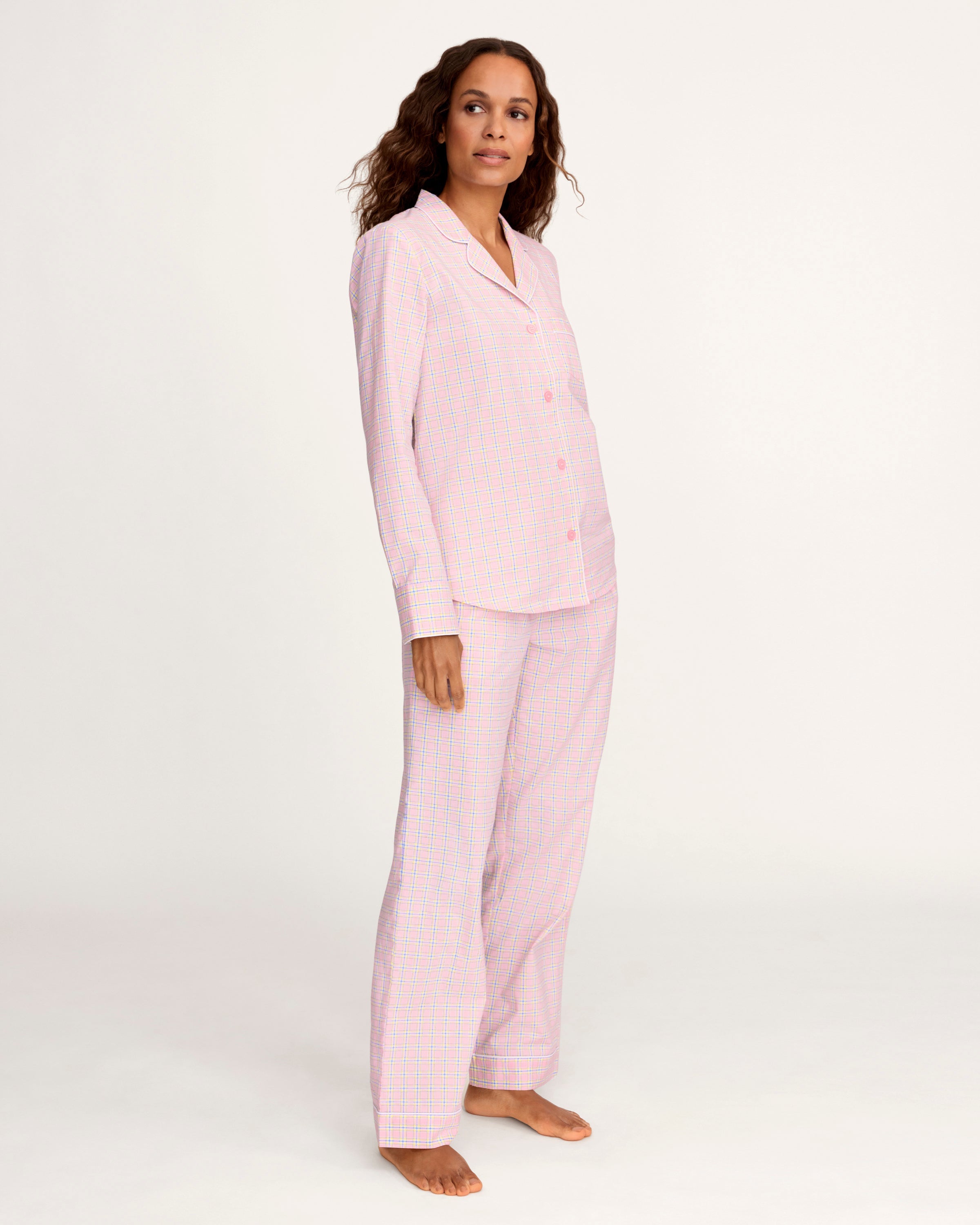 Women's Twill Pajama Set in Peony Plaid