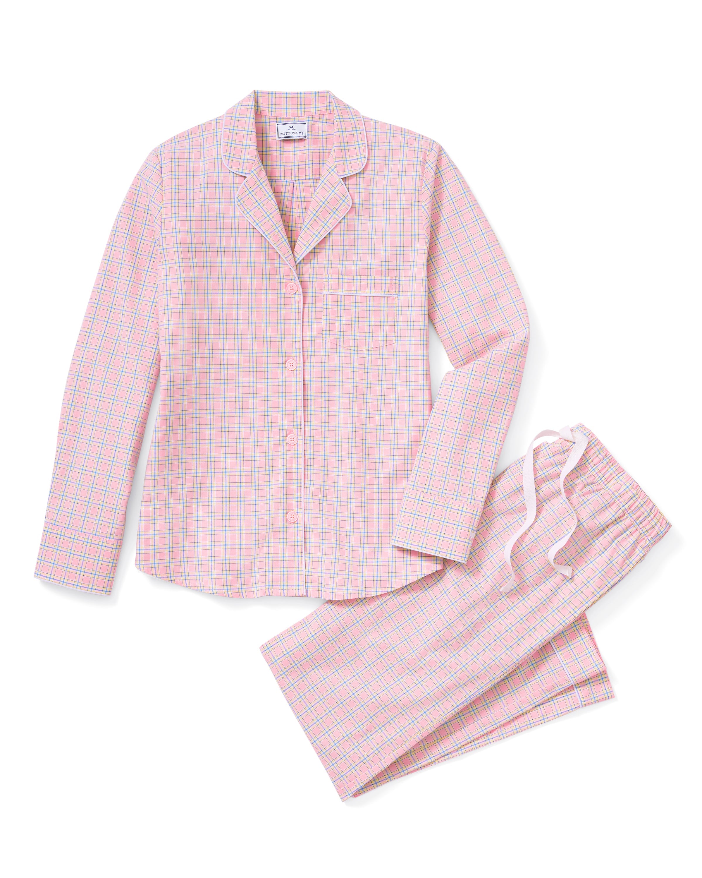 Women's Twill Pajama Set in Peony Plaid