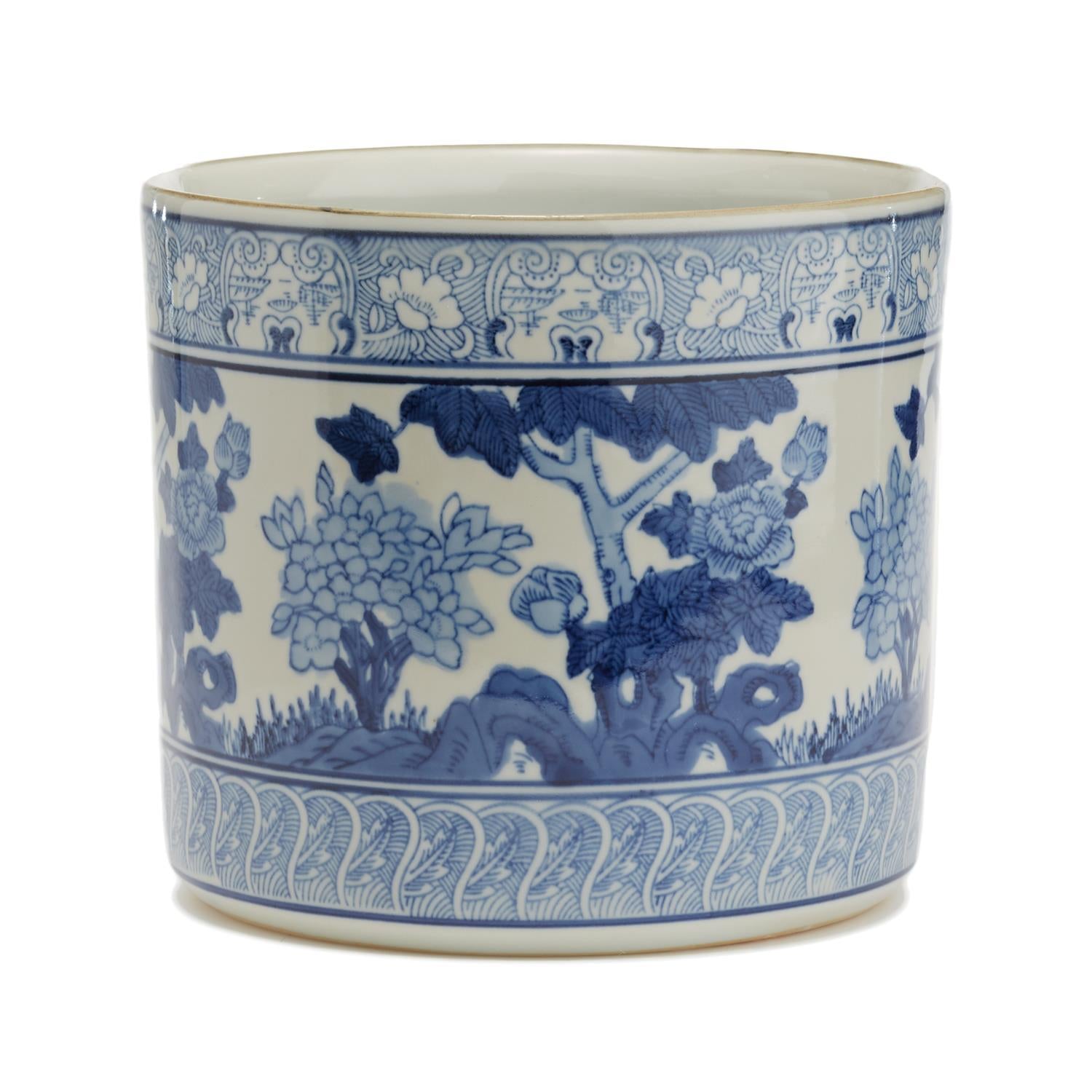 Blue & White Garden Scene Vase