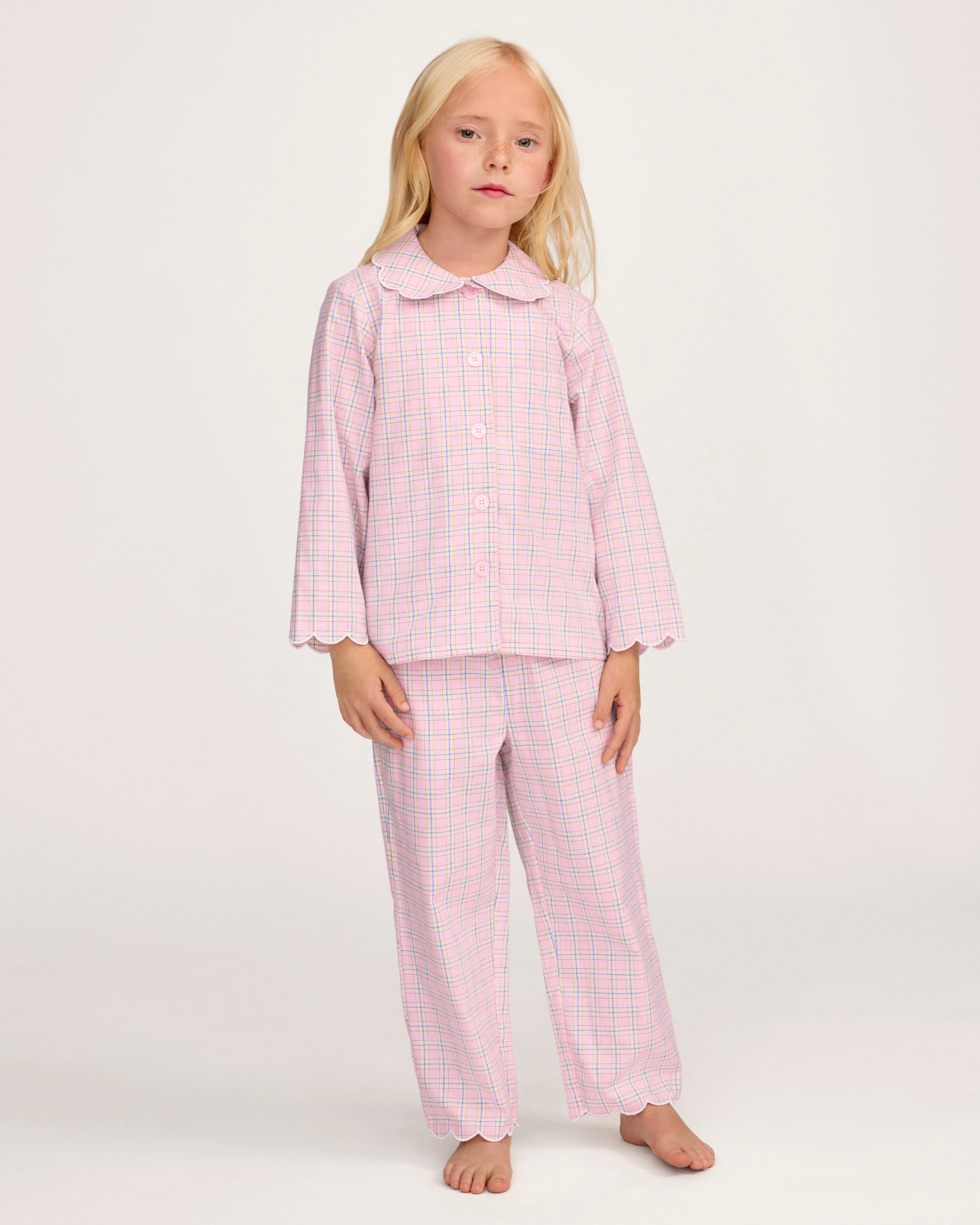 Kid's Twill Colette Pajama Set in Peony Plaid