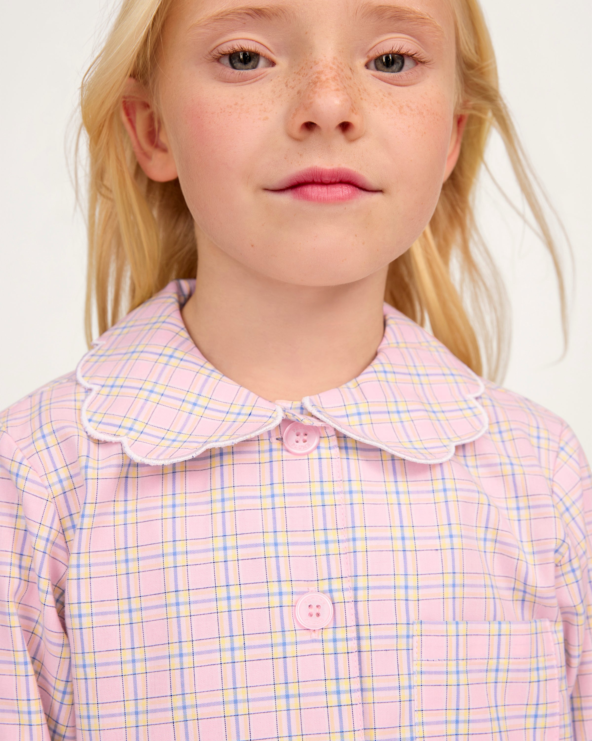 Kid's Twill Colette Pajama Set in Peony Plaid