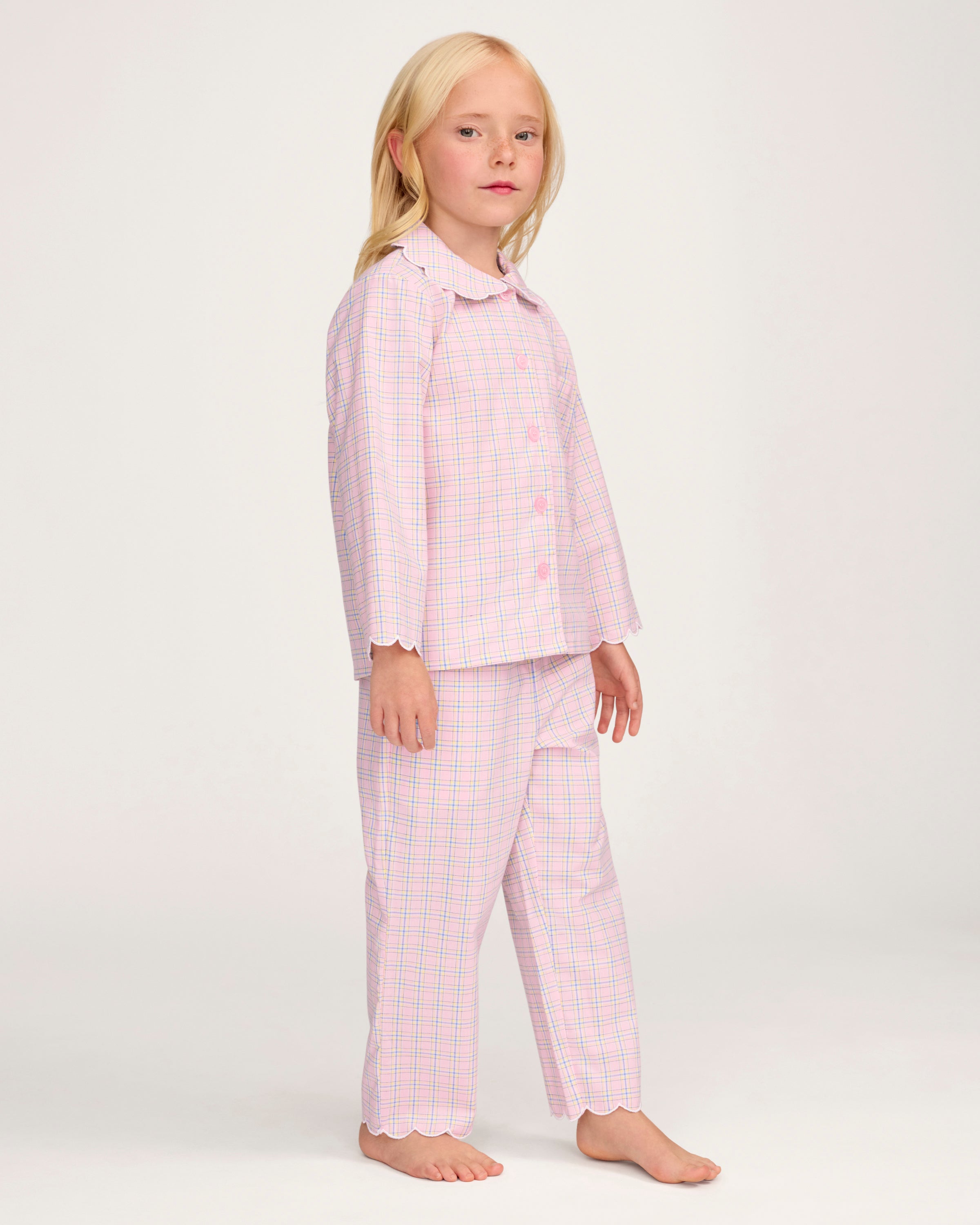 Kid's Twill Colette Pajama Set in Peony Plaid