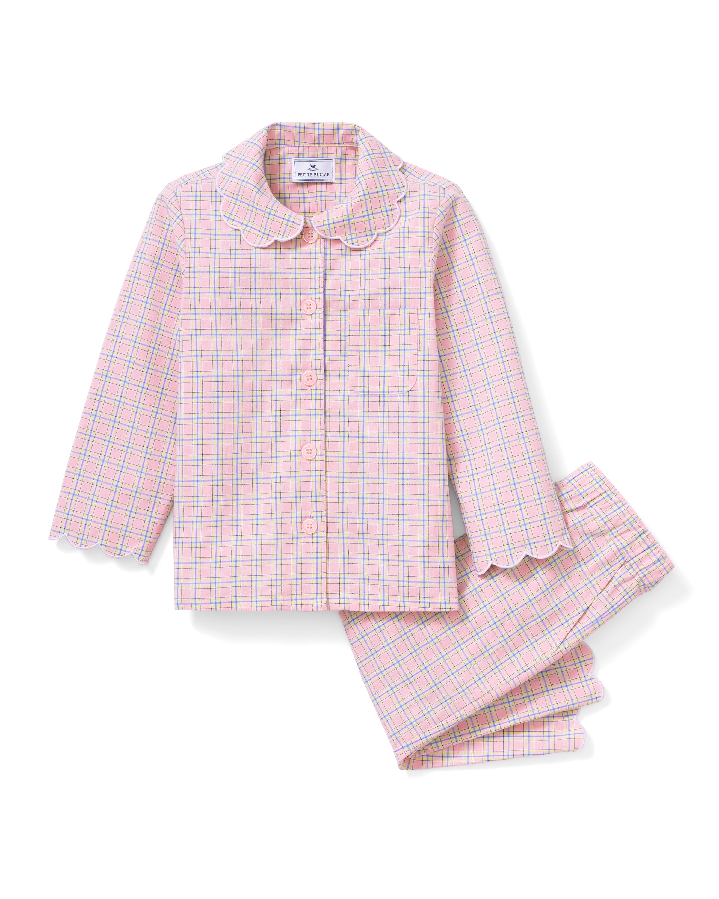Kid's Twill Colette Pajama Set in Peony Plaid