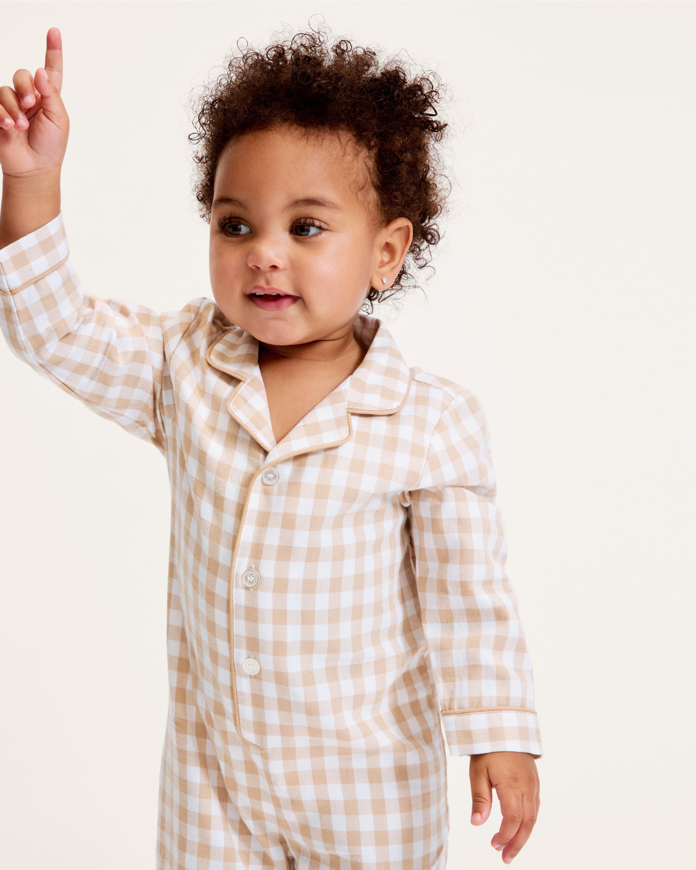 Baby's Twill Classic Romper in Camel Gingham