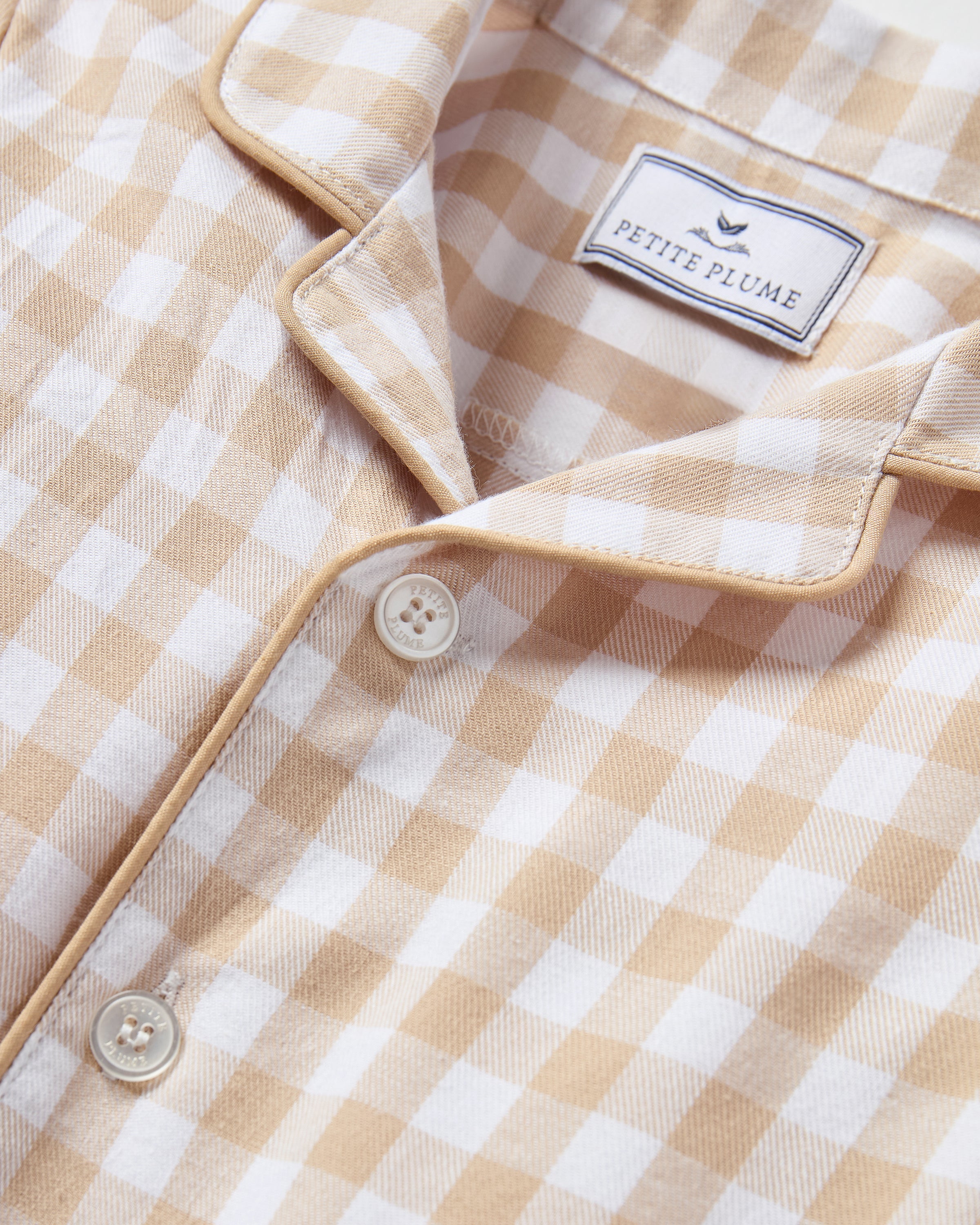 Baby's Twill Classic Romper in Camel Gingham