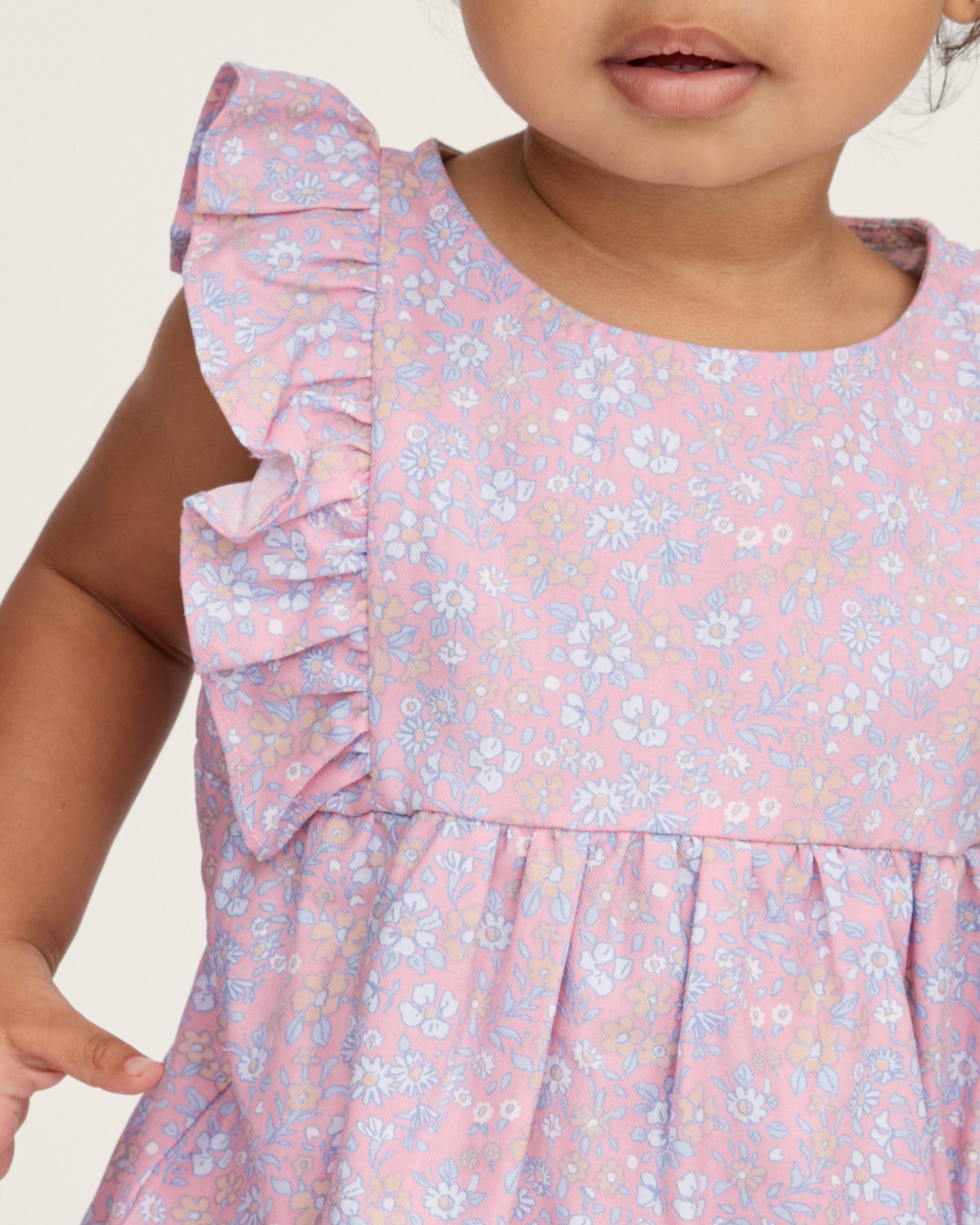 Baby's Twill Ruffled Romper in Fleur Blush