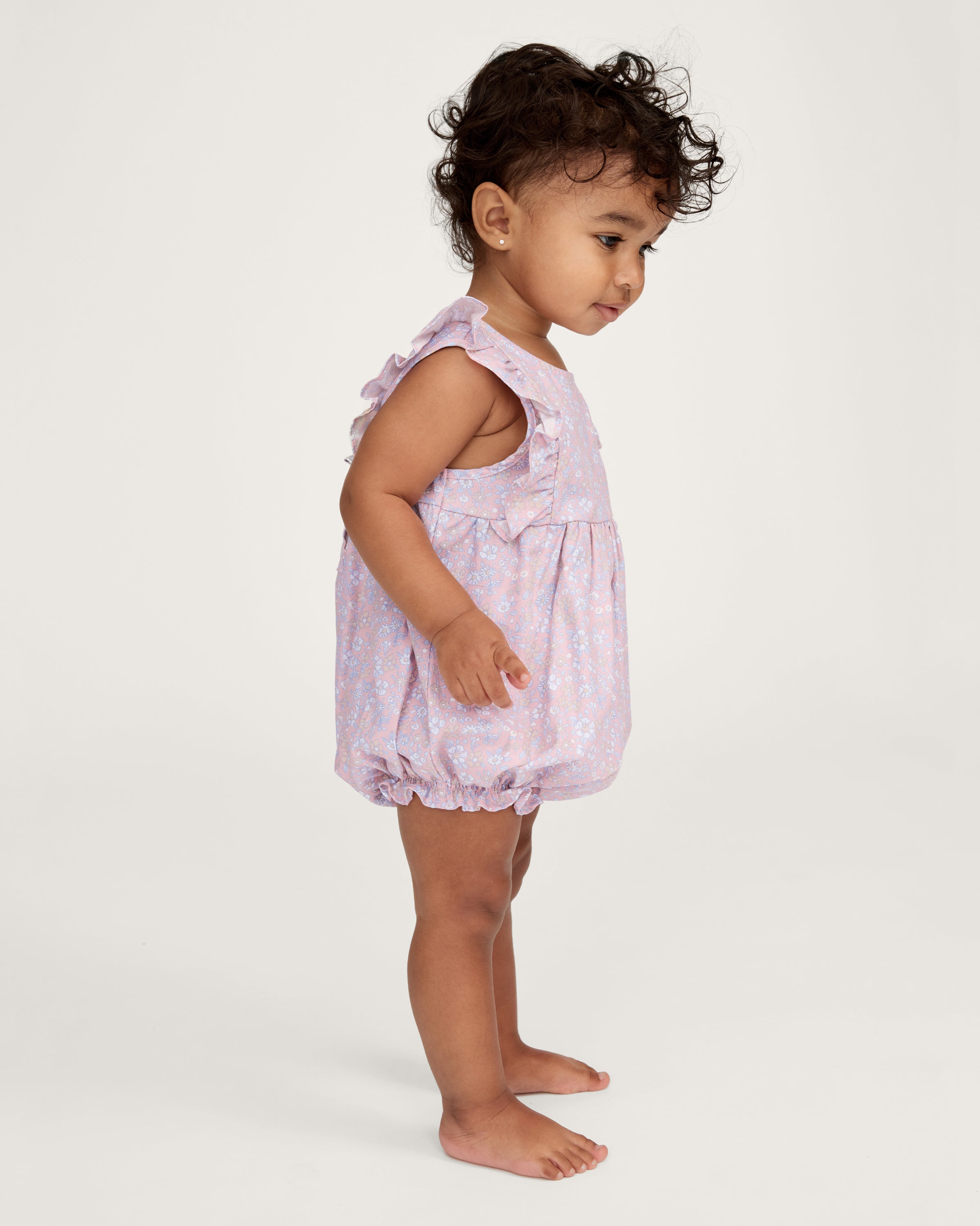 Baby's Twill Ruffled Romper in Fleur Blush