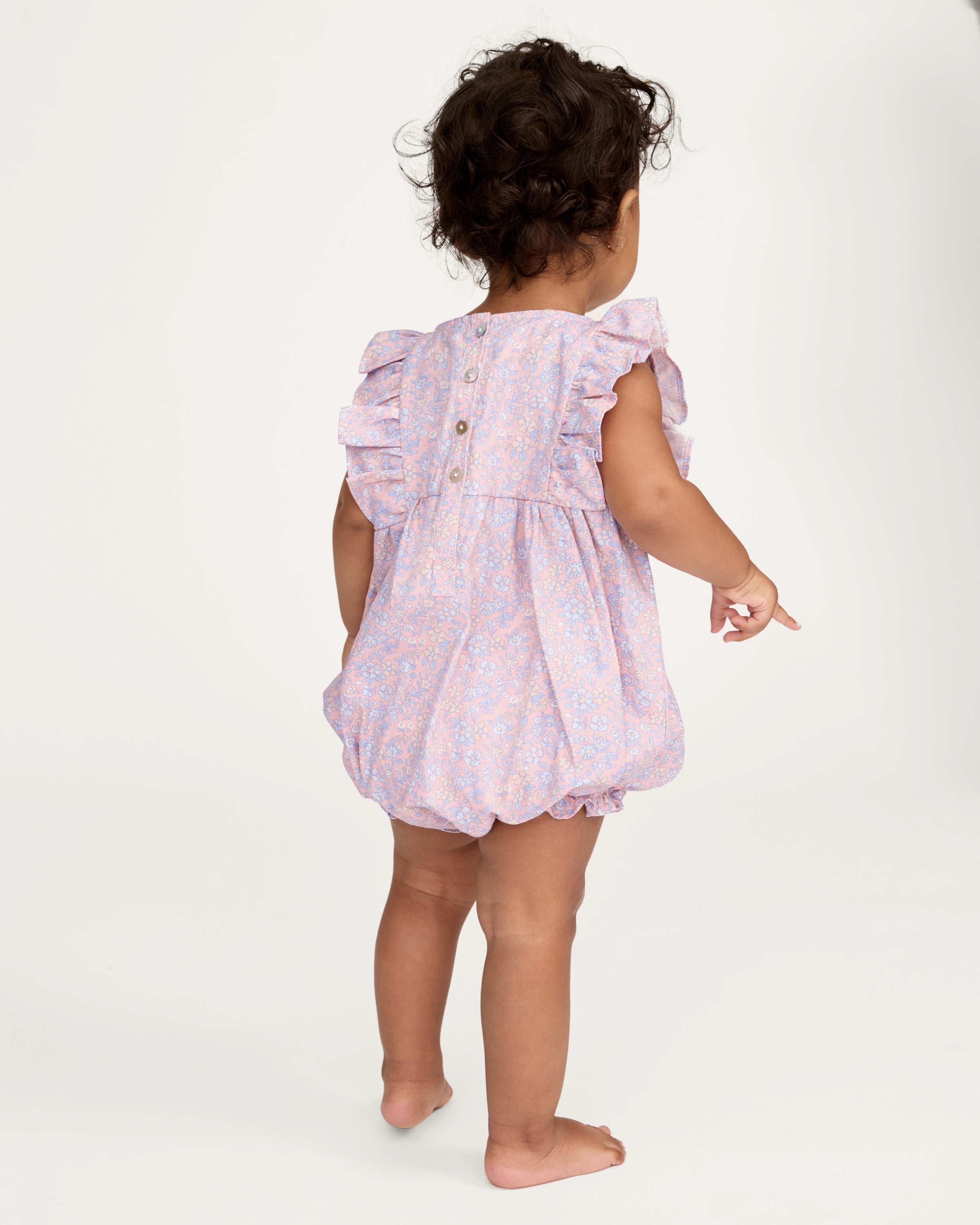 Baby's Twill Ruffled Romper in Fleur Blush