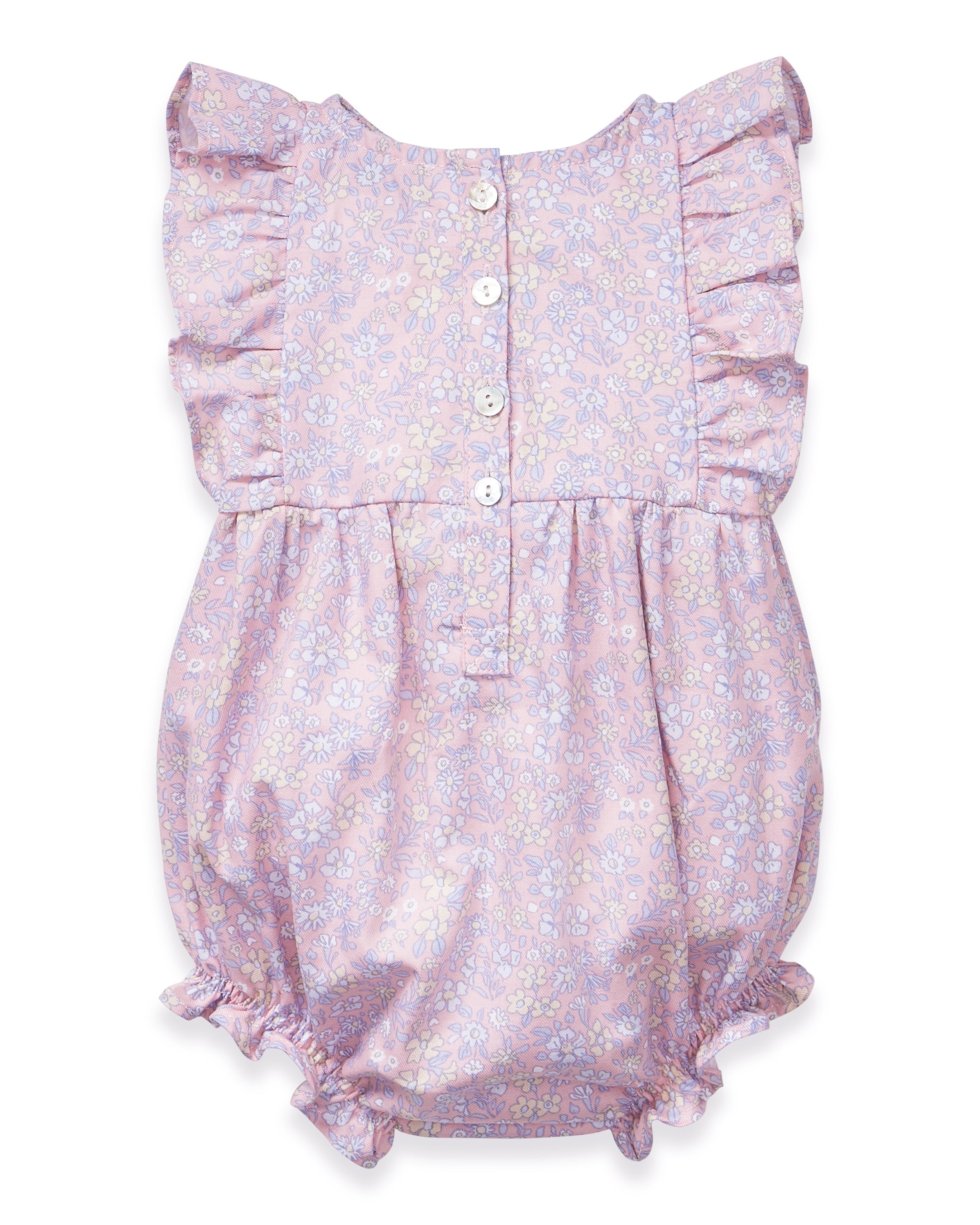 Baby's Twill Ruffled Romper in Fleur Blush