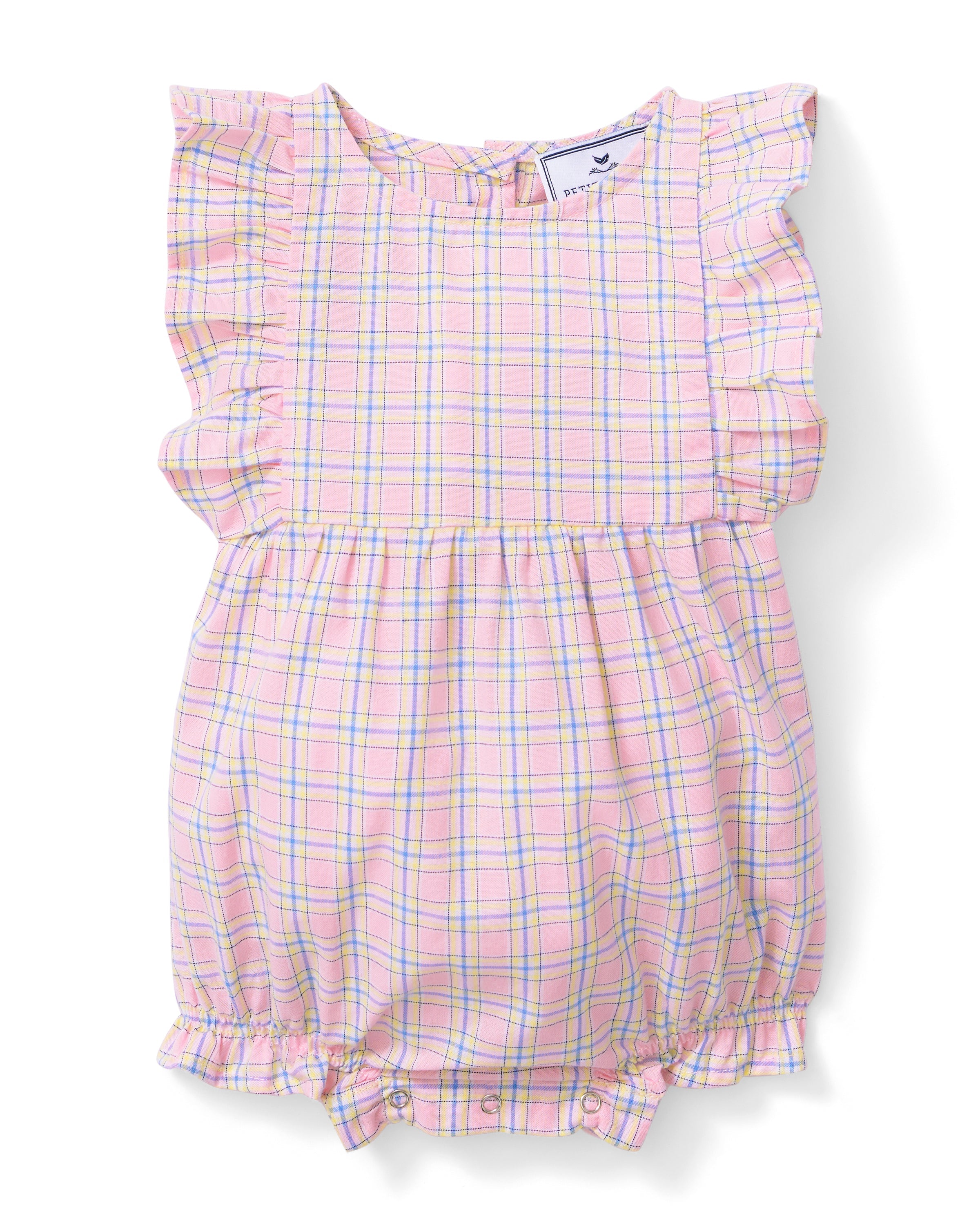 Baby's Twill Ruffled Romper in Peony Plaid