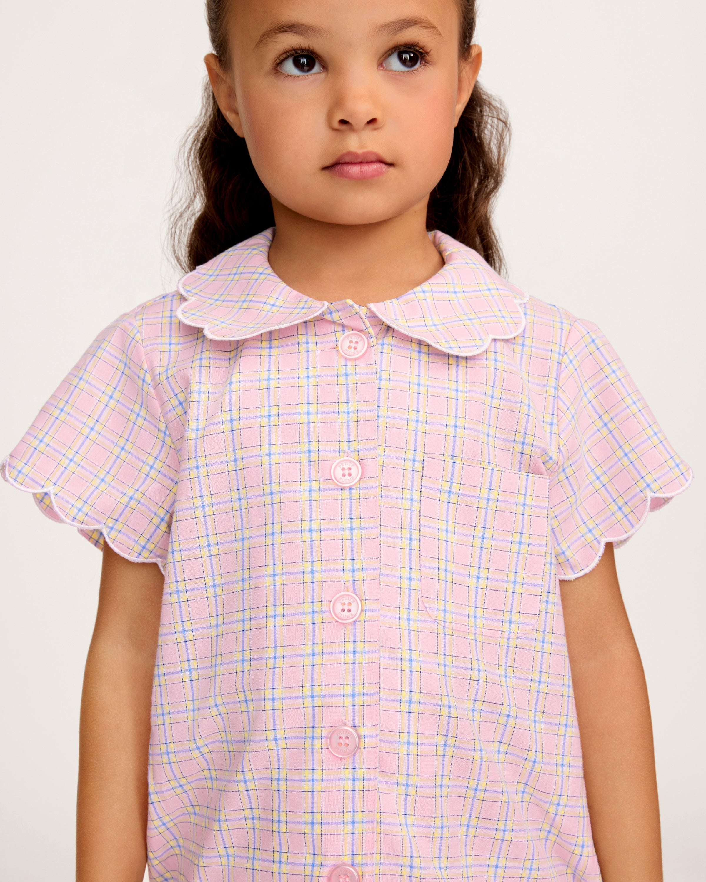 Kid's Twill Colette Short Set in Peony Plaid