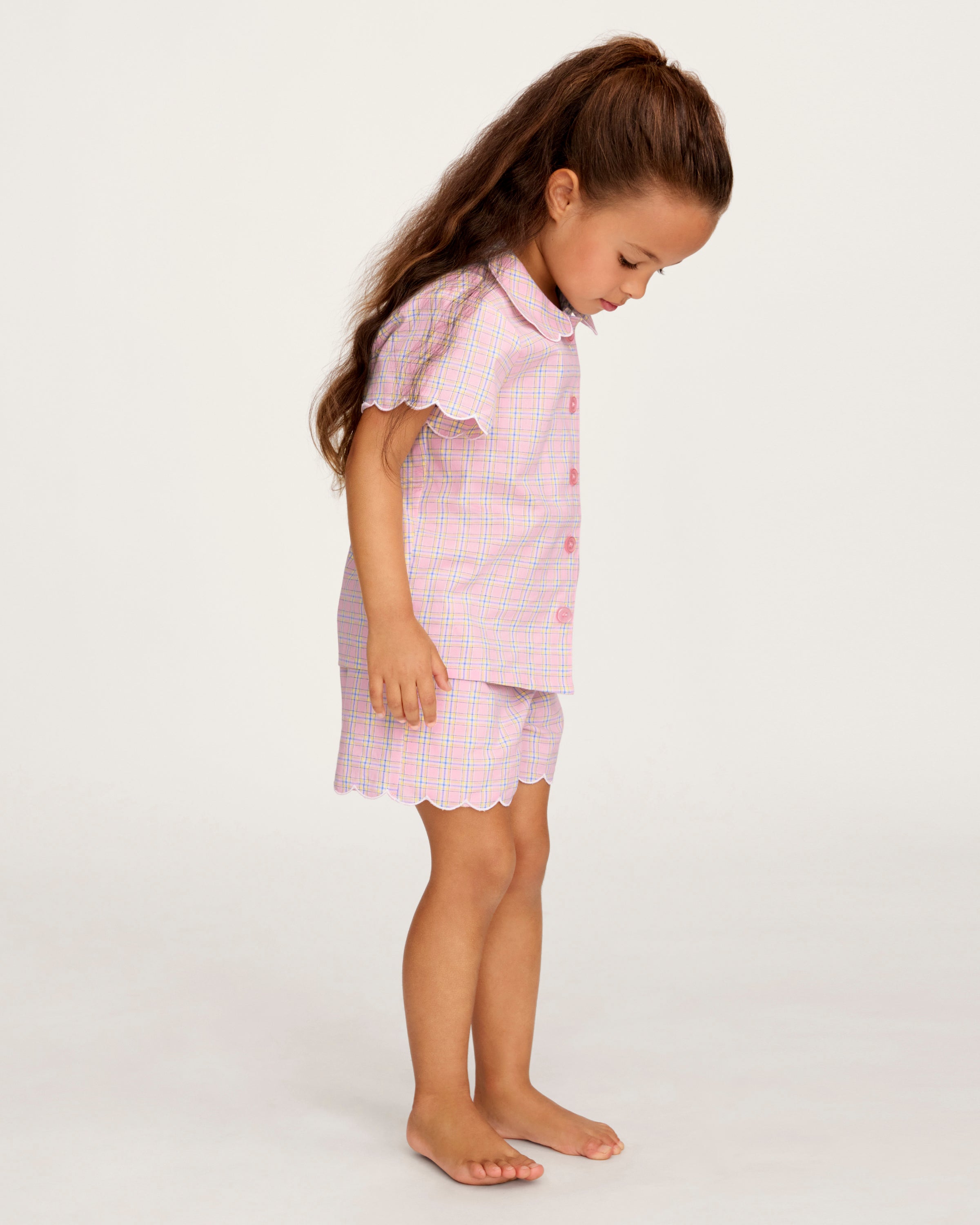 Kid's Twill Colette Short Set in Peony Plaid