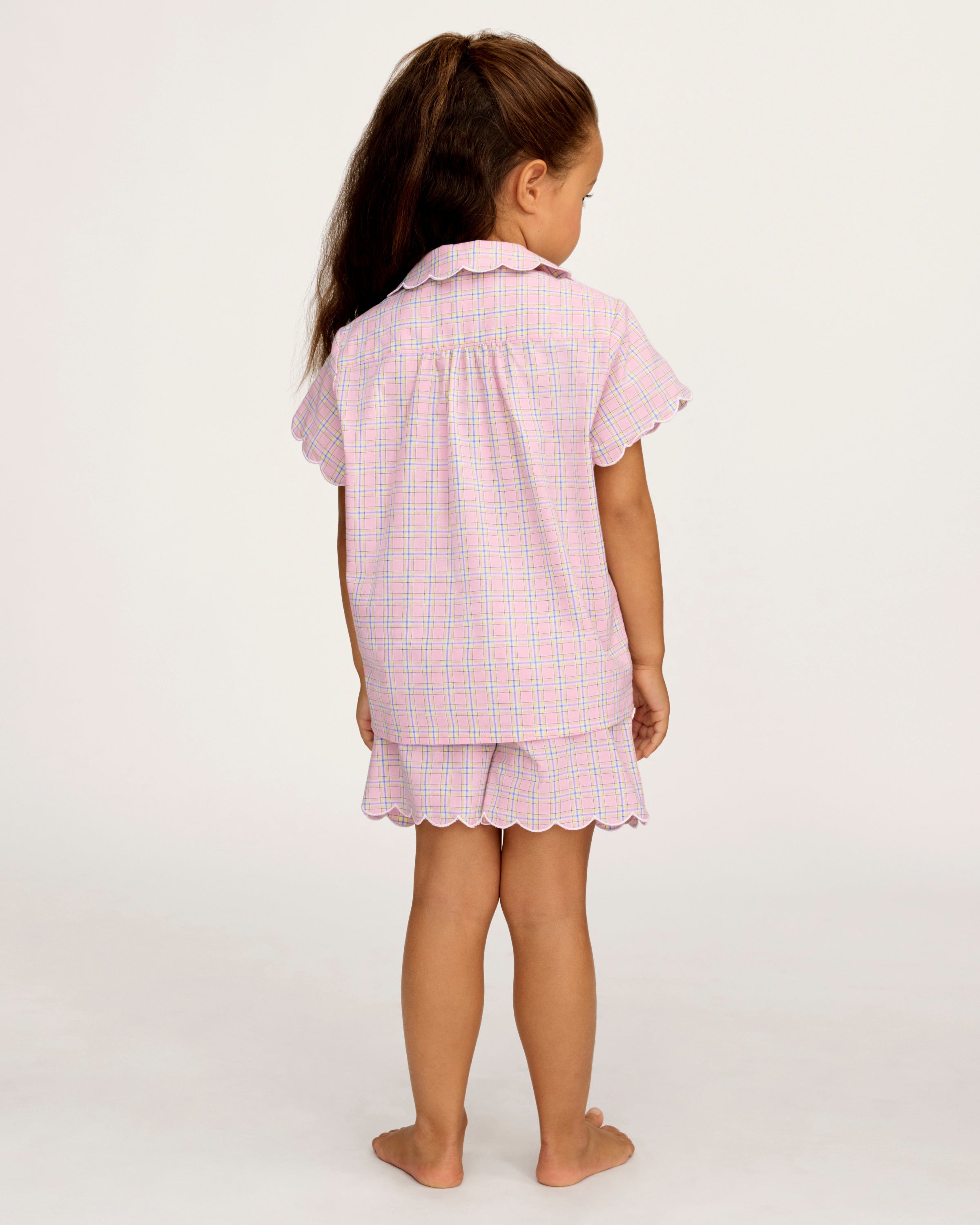 Kid's Twill Colette Short Set in Peony Plaid