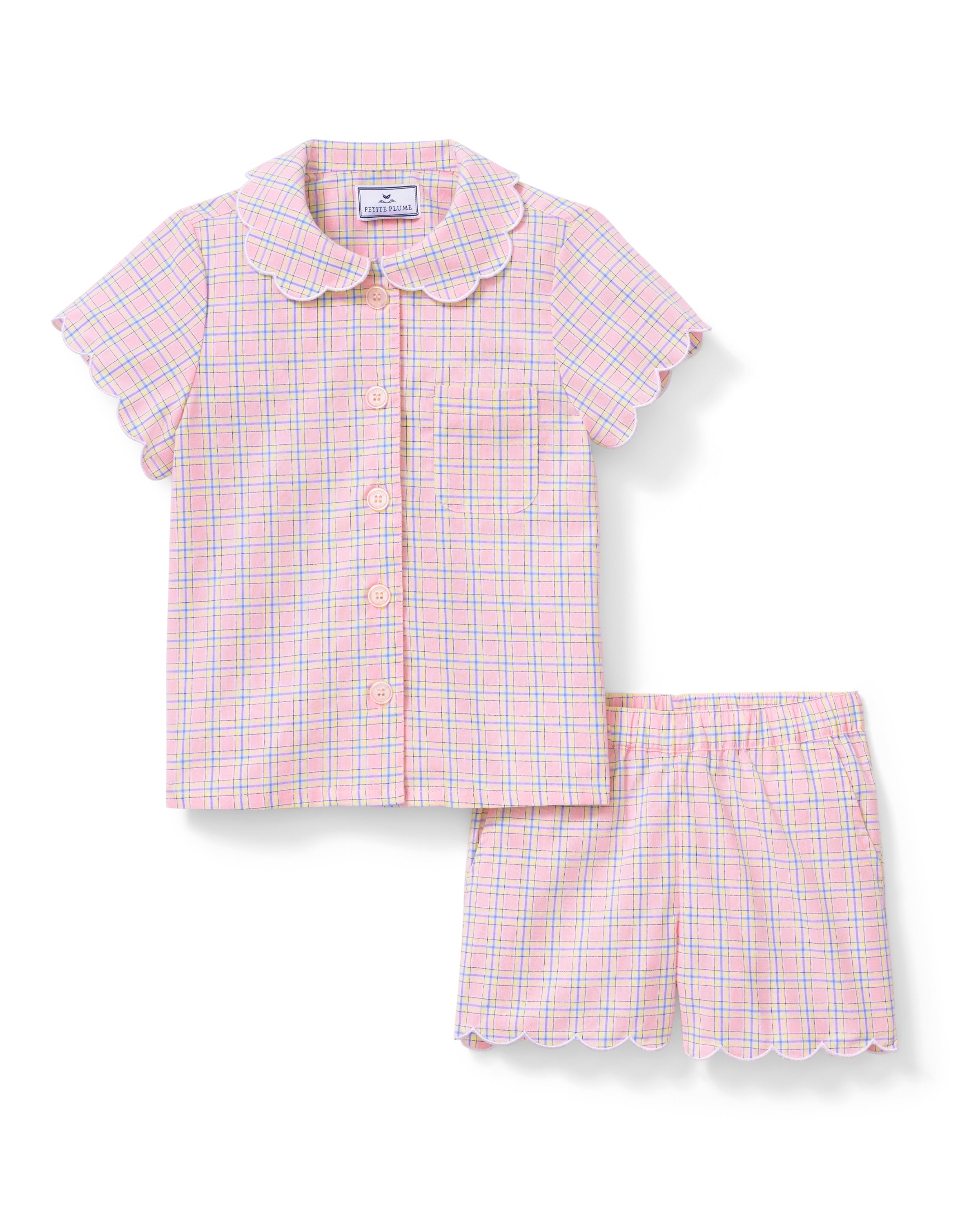 Kid's Twill Colette Short Set in Peony Plaid