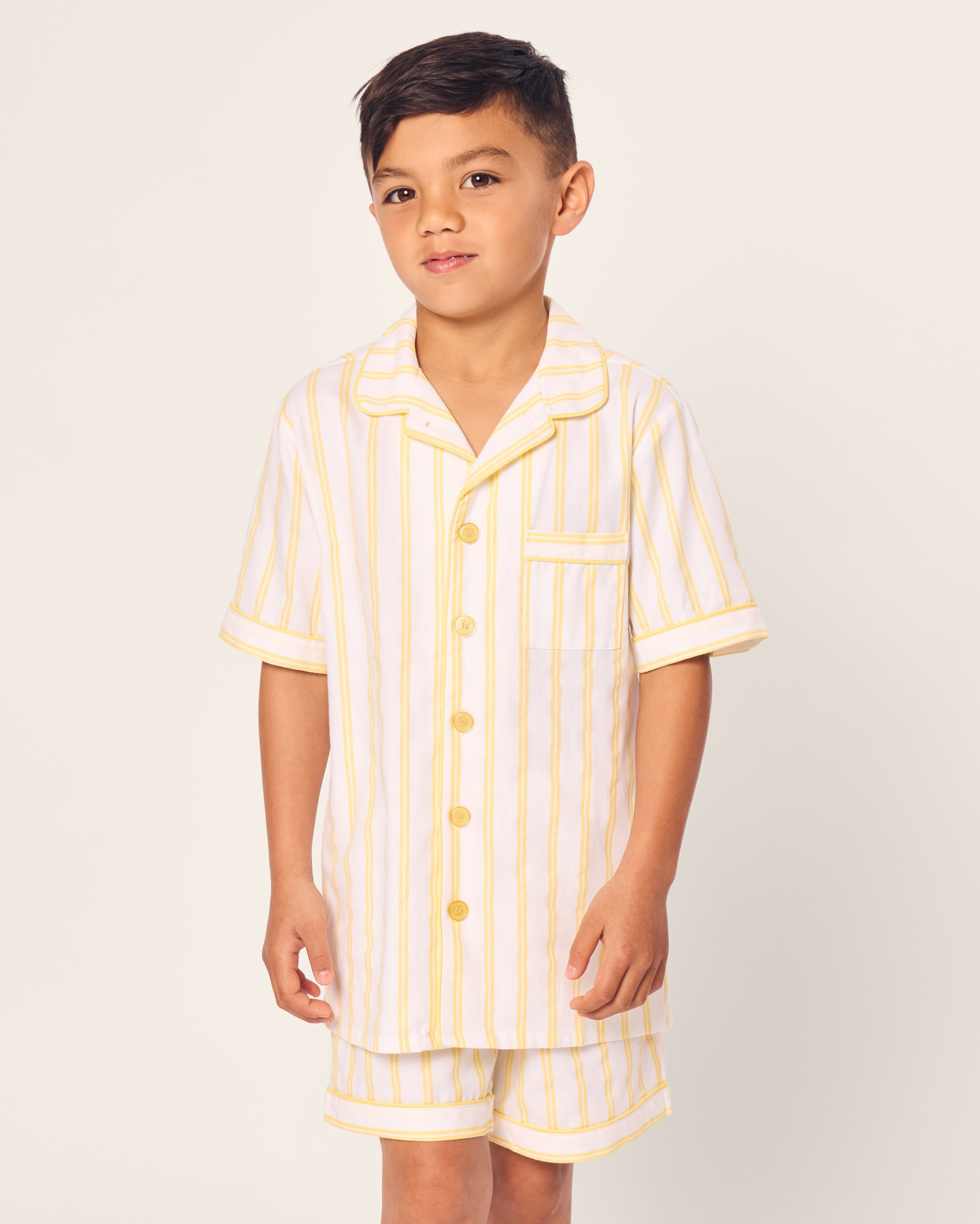 Kid's Twill Short Sleeve Short Set in Sunny Stripe