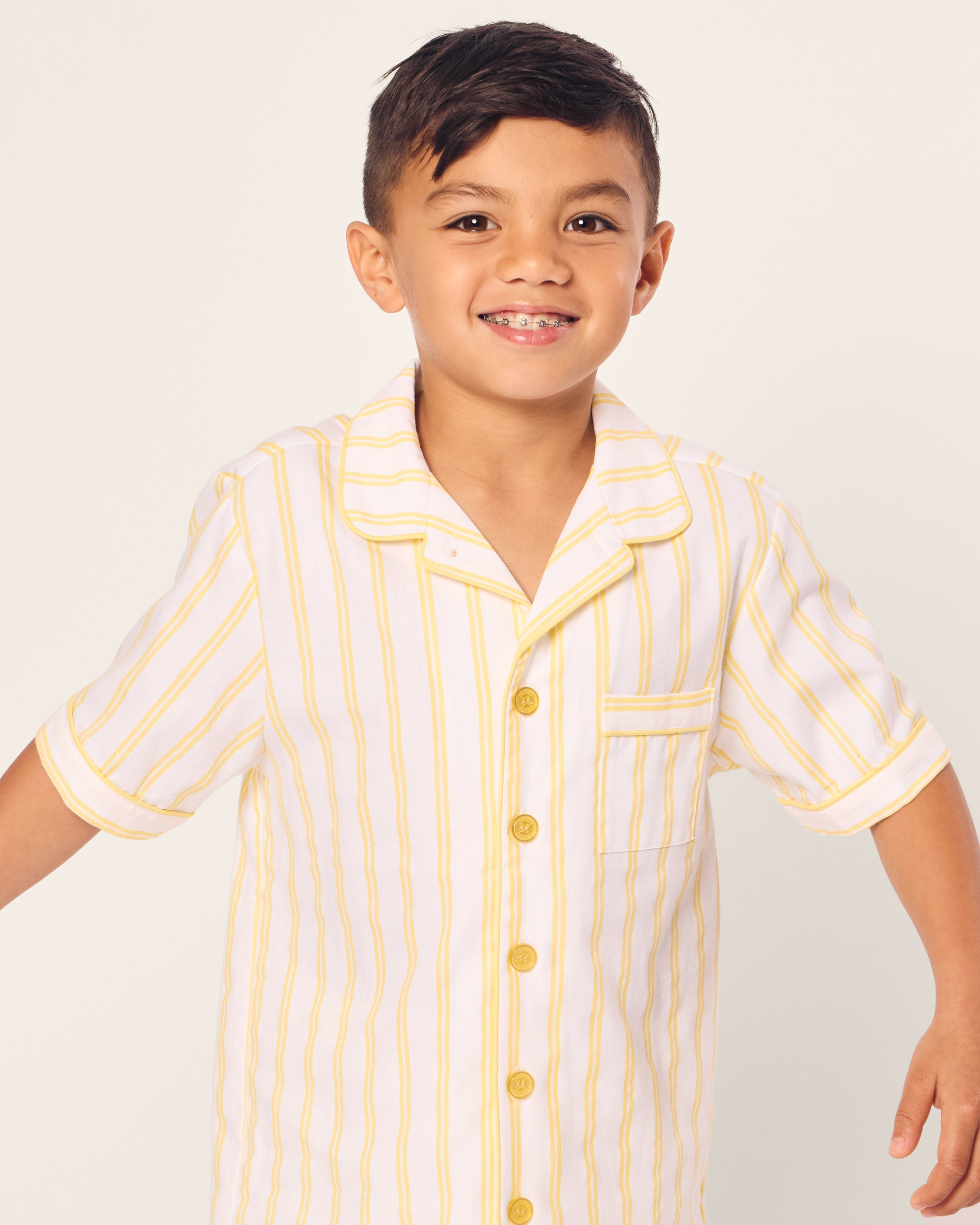Kid's Twill Short Sleeve Short Set in Sunny Stripe