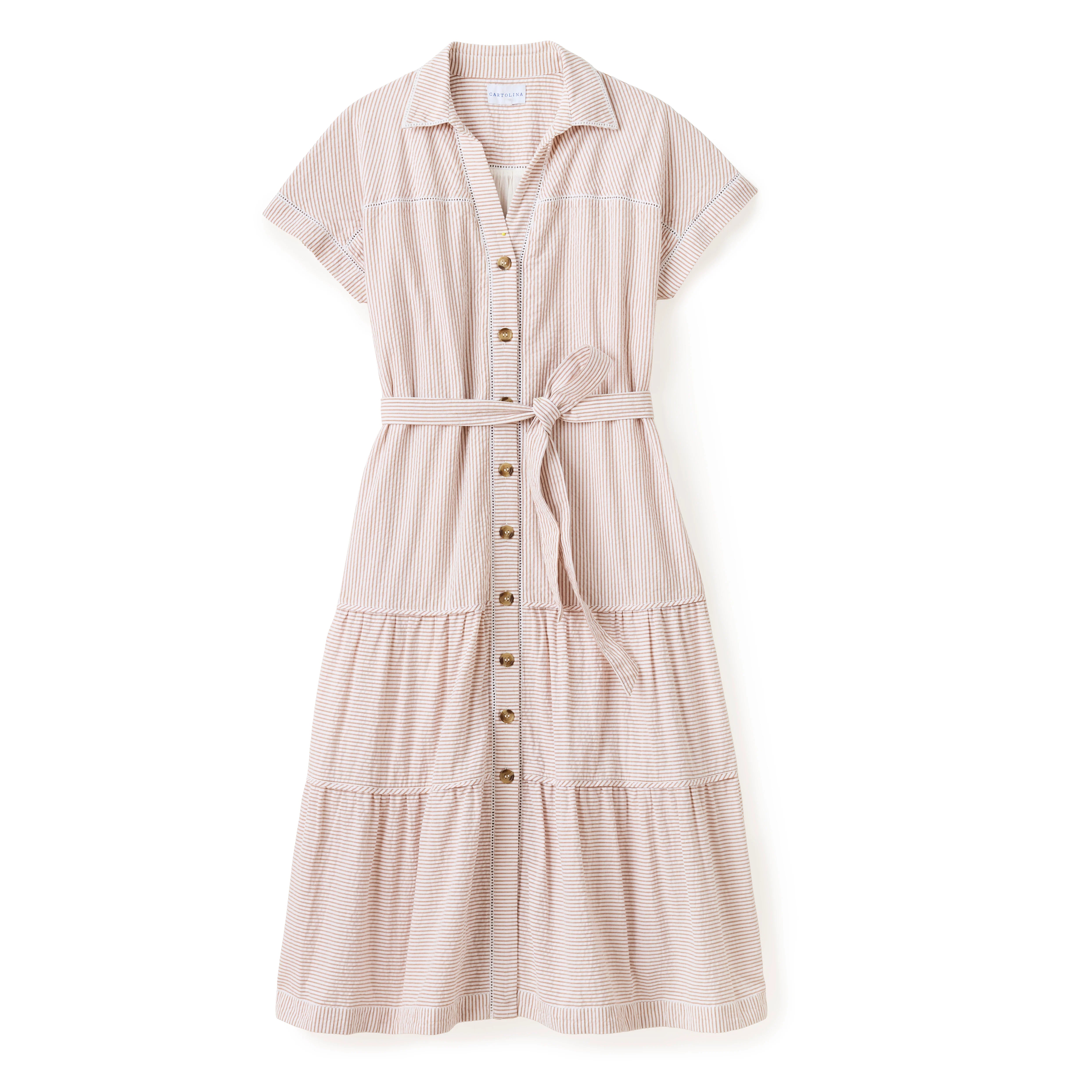 Adriana Camel Stripe Shirt Dress